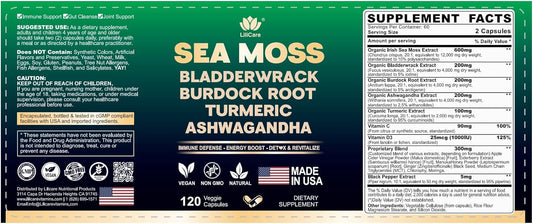 Organic Sea Moss Capsules with 16-in-1 Blend for Immunity, Gut Health, Joints, and Skin - 240 Capsules