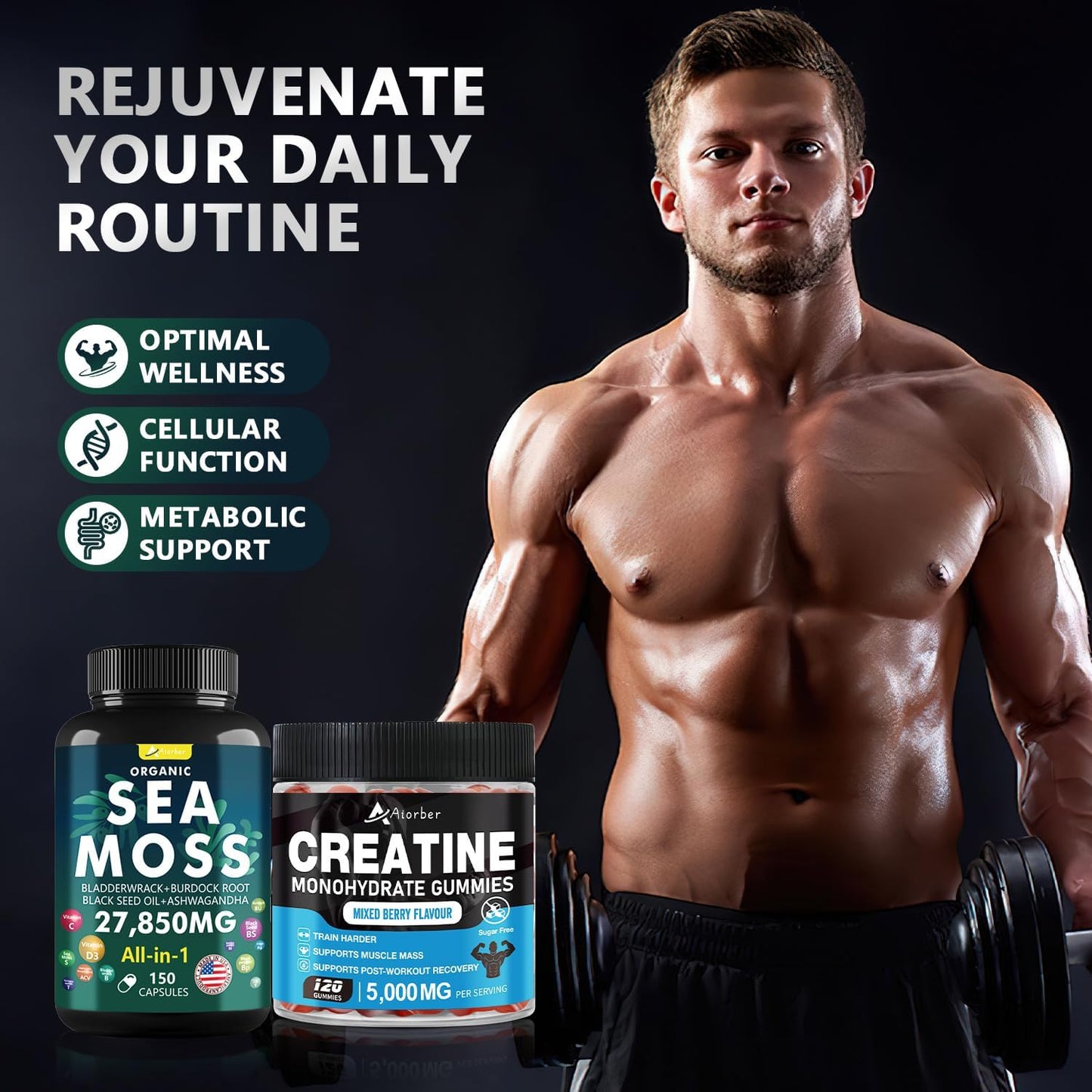 Organic Sea Moss & Creatine Monohydrate Gummies Bundle - 270 Count (2 Pack) with Black Seed Oil, Aşhwagandha, and Ginger