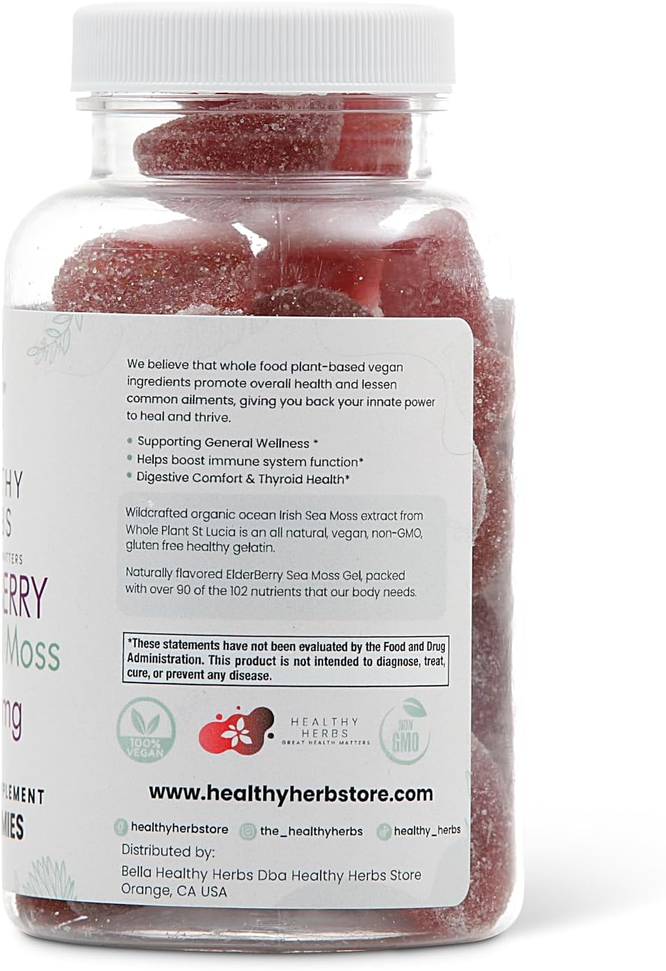 Organic Sea Moss & Elderberry Gummies - 2100mg Concentration - Apple-Extracted - 30 Count - Advanced Daily Formula