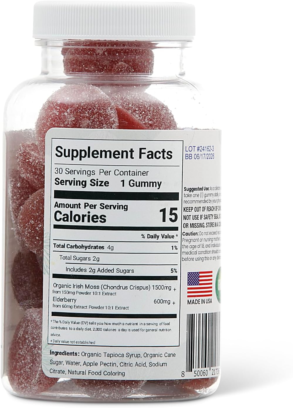 Organic Sea Moss & Elderberry Gummies - 2100mg Concentration - Apple-Extracted - 30 Count - Advanced Daily Formula