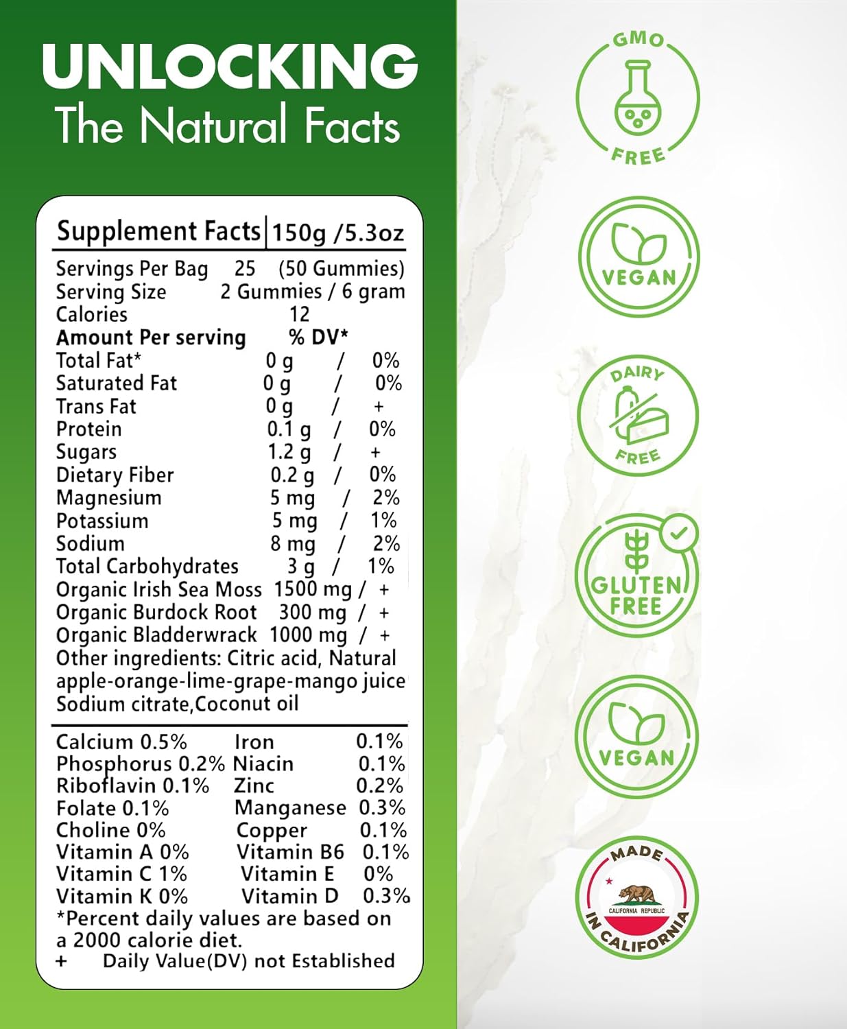 Organic Sea Moss Gummies with Bladderwrack & Burdock Root - Dr Sebi Diet Superfoods for Immune Boosting - Vegan & Keto Friendly (3 Pack) - BoostGo Australia