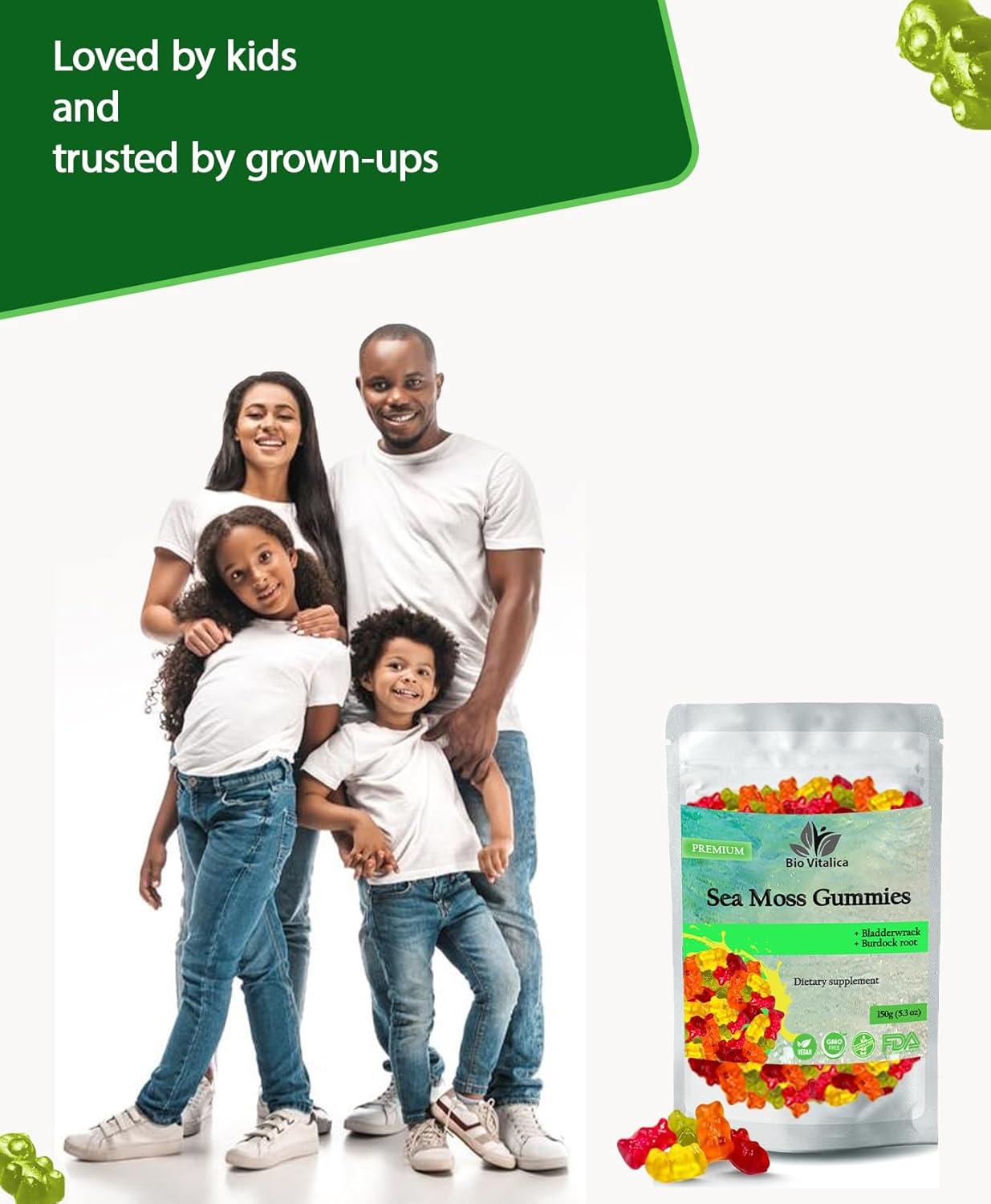 Organic Sea Moss Gummies with Bladderwrack & Burdock Root - Vegan Keto Superfood for Immune Boost (2 Packs) - BoostGo Australia