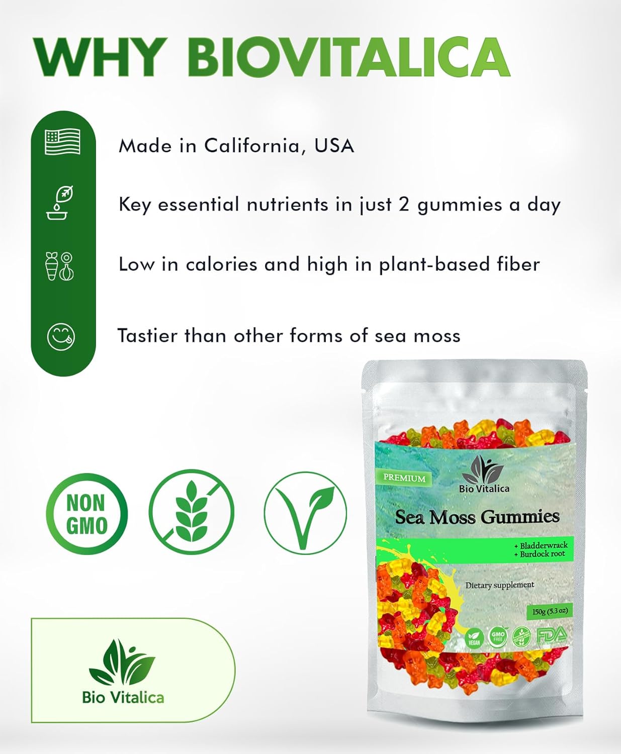 Organic Sea Moss Gummies with Bladderwrack & Burdock Root - Vegan Keto Superfood for Immune Boost (2 Packs) - BoostGo Australia