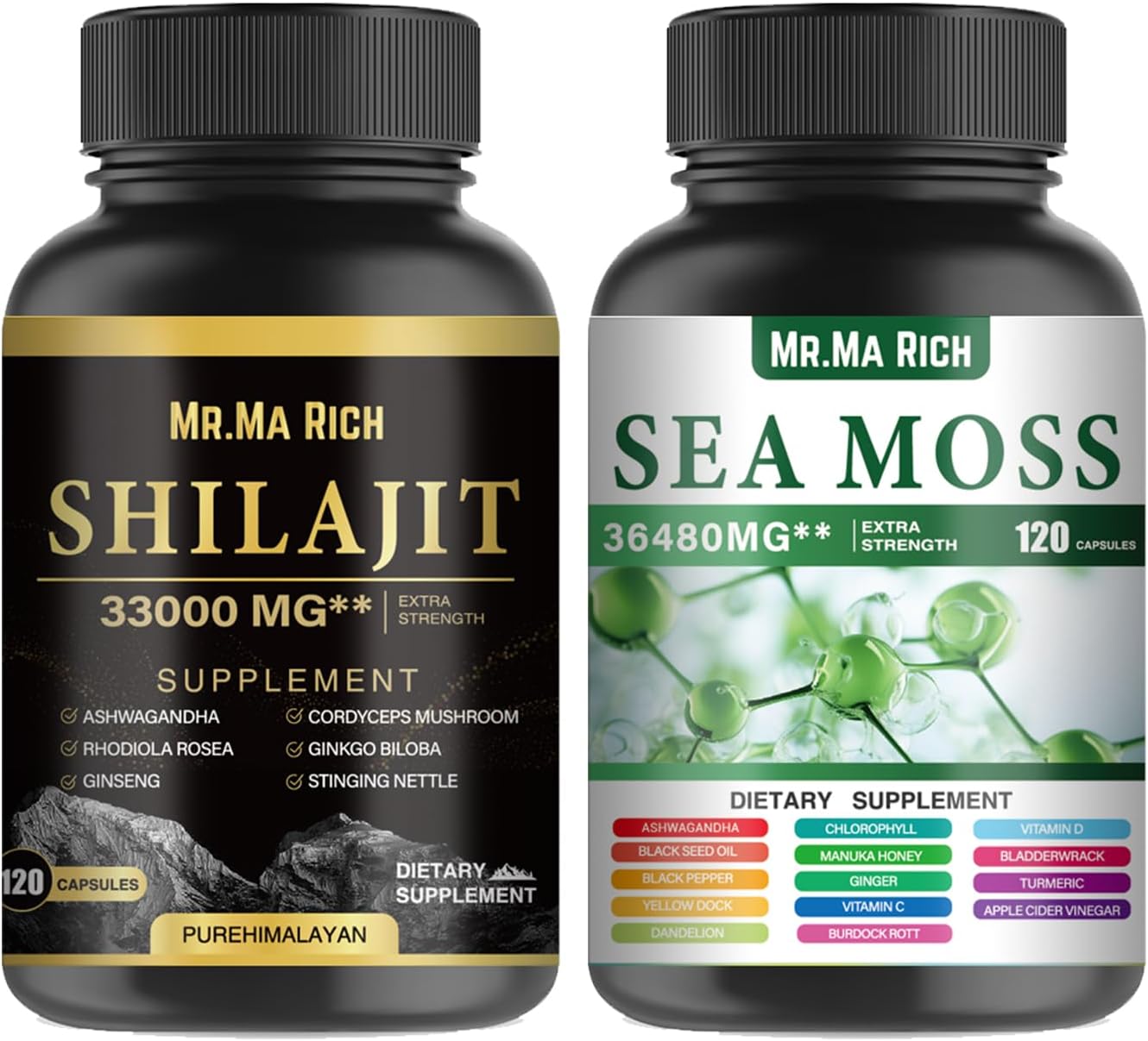 Organic Sea Moss, Shilajit, and Herbal Capsule Bundle for Immune Support and Energy Boost
