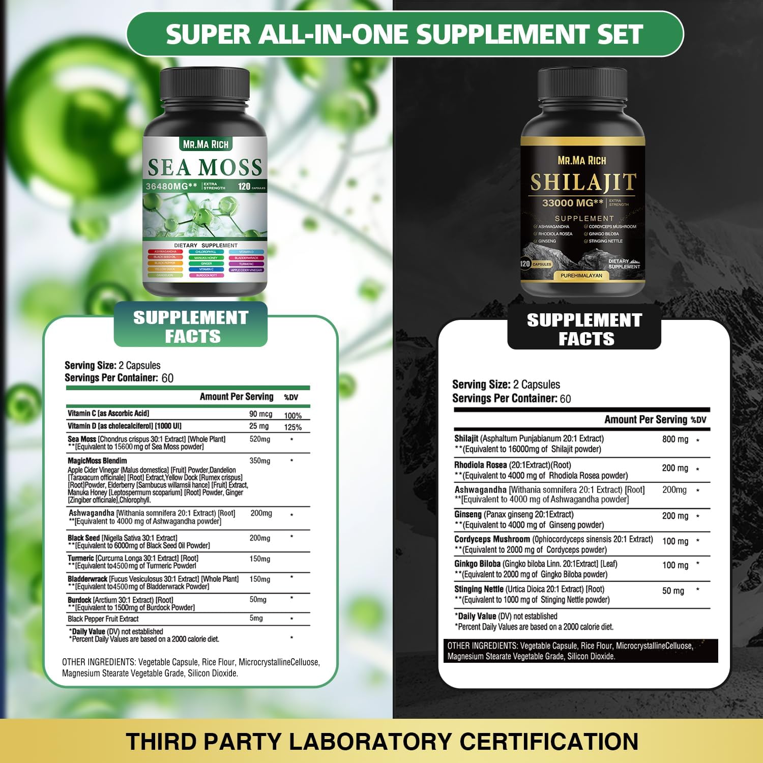 Organic Sea Moss, Shilajit, and Herbal Capsule Bundle for Immune Support and Energy Boost