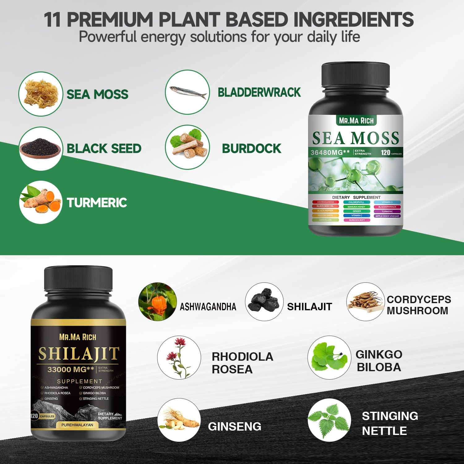 Organic Sea Moss, Shilajit, and Herbal Capsule Bundle for Immune Support and Energy Boost