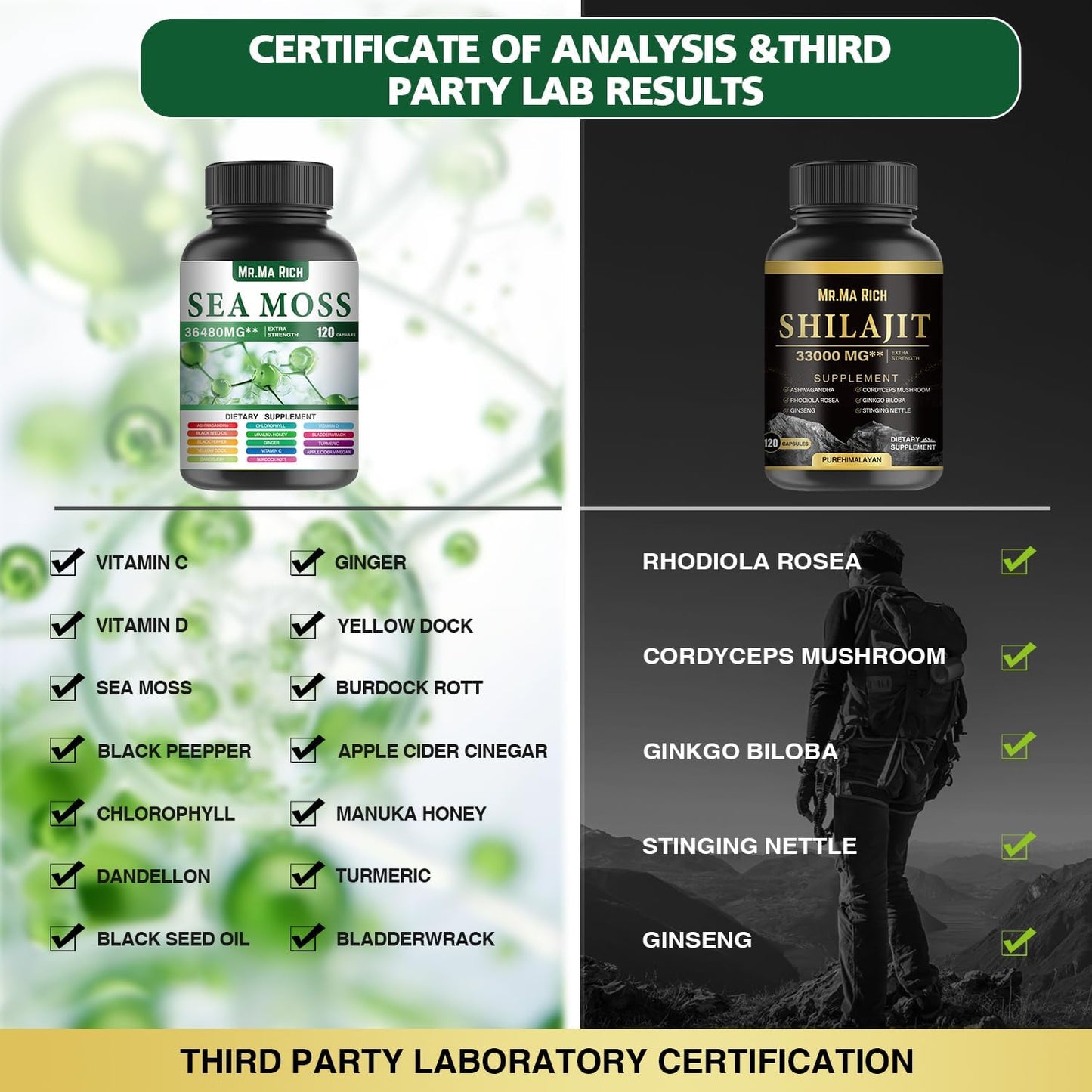 Organic Sea Moss, Shilajit, and Herbal Capsule Bundle for Immune Support and Energy Boost