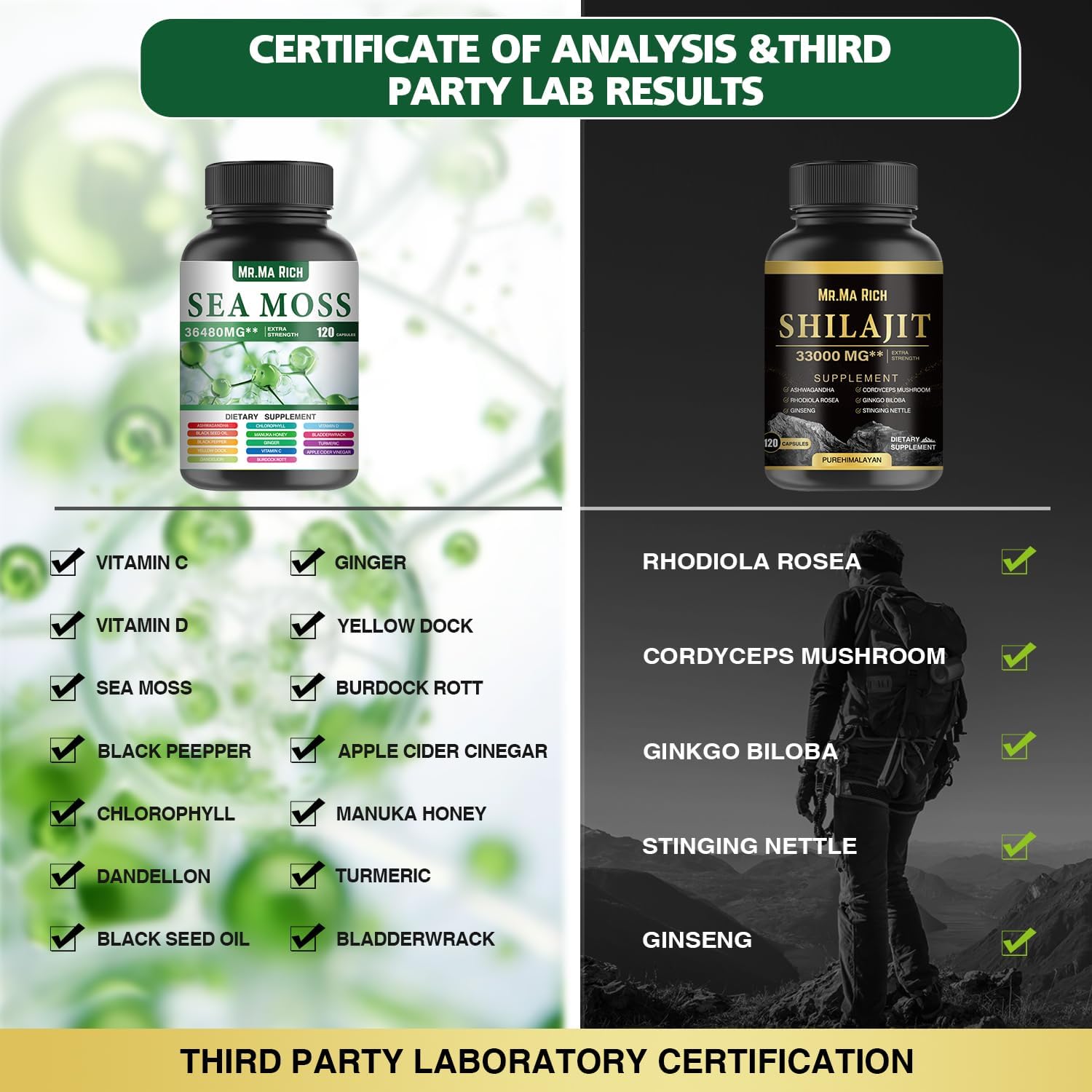 Organic Sea Moss, Shilajit, and Herbal Capsule Bundle for Immune Support and Energy Boost