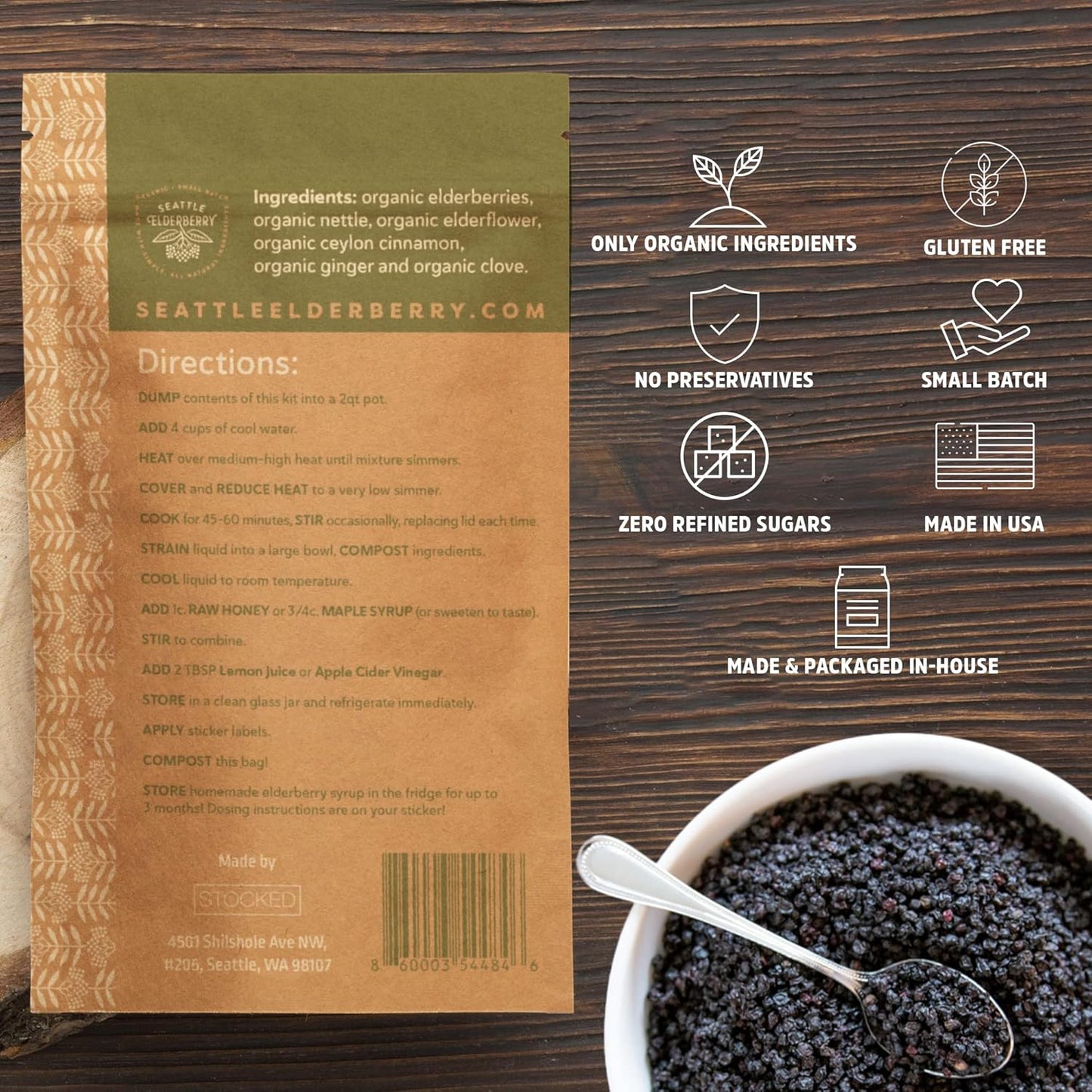 Organic Seattle Elderberry Allergy Support Syrup DIY Kit - Gluten-Free Herbal Supplement with Potent Benefits - 4oz