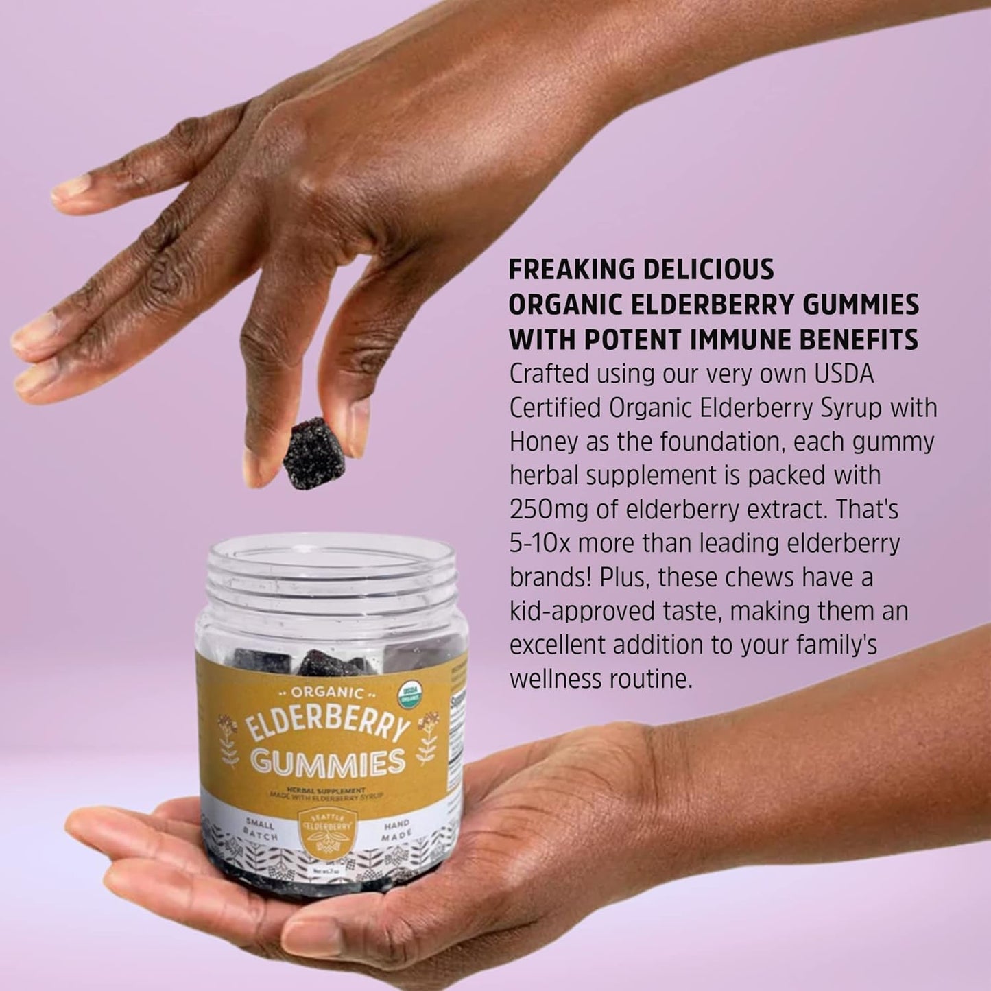 Organic Seattle Elderberry Gummies - Gluten-Free Immune Support Supplement - Made in USA - 7oz