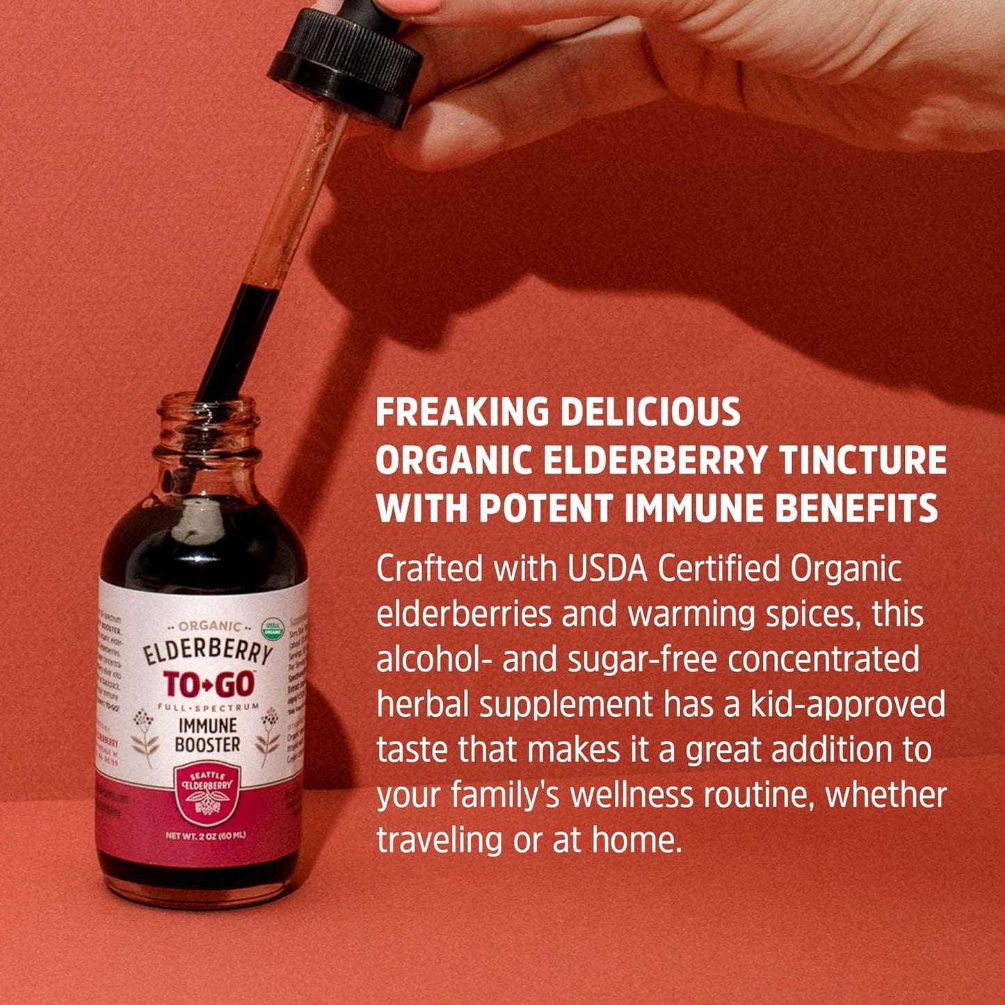 Organic Seattle Elderberry Immune Booster Tincture - Vegan & Gluten-Free Herbal Supplement - Small Batch Made in USA - 2oz
