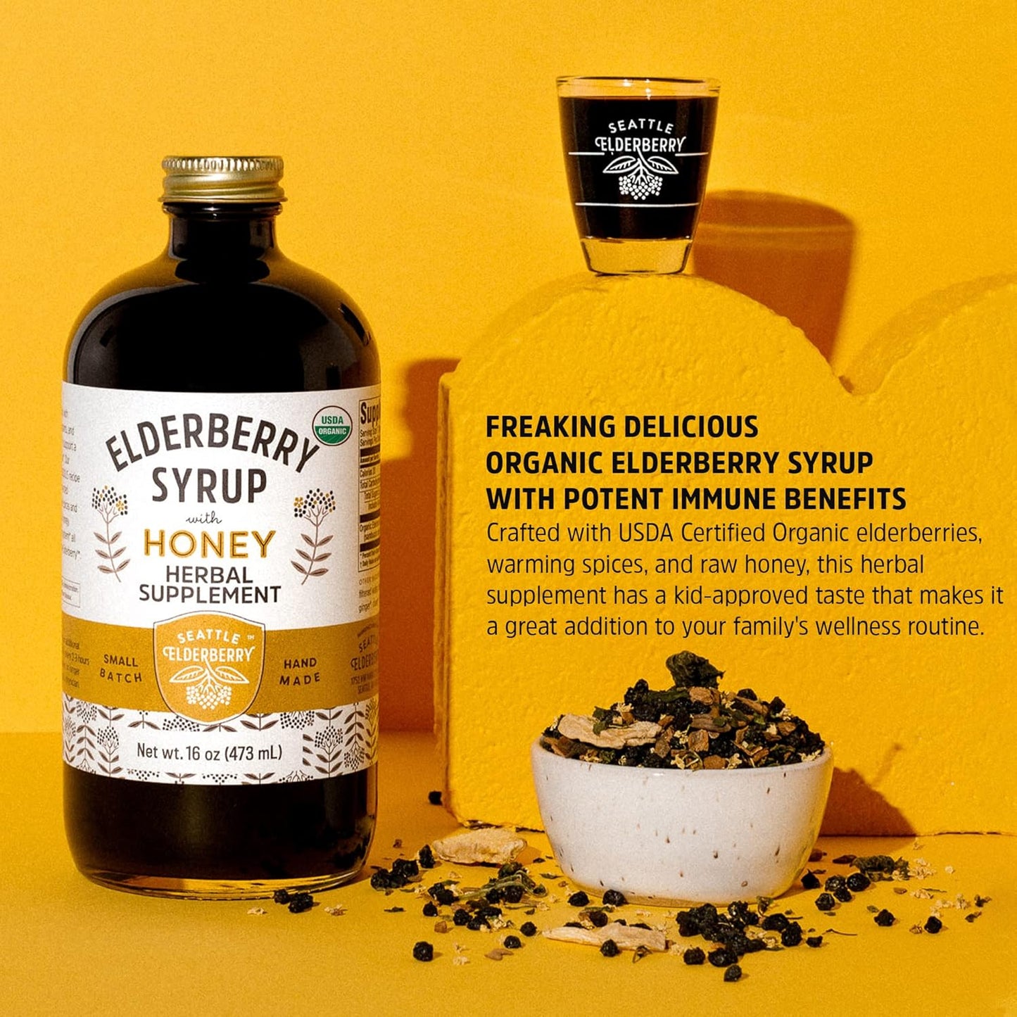 Organic Seattle Elderberry Syrup & Gummies Bundle - 16oz Bottle of Herbal Supplement Syrup with Honey & 7oz Original Gummies - Made in USA