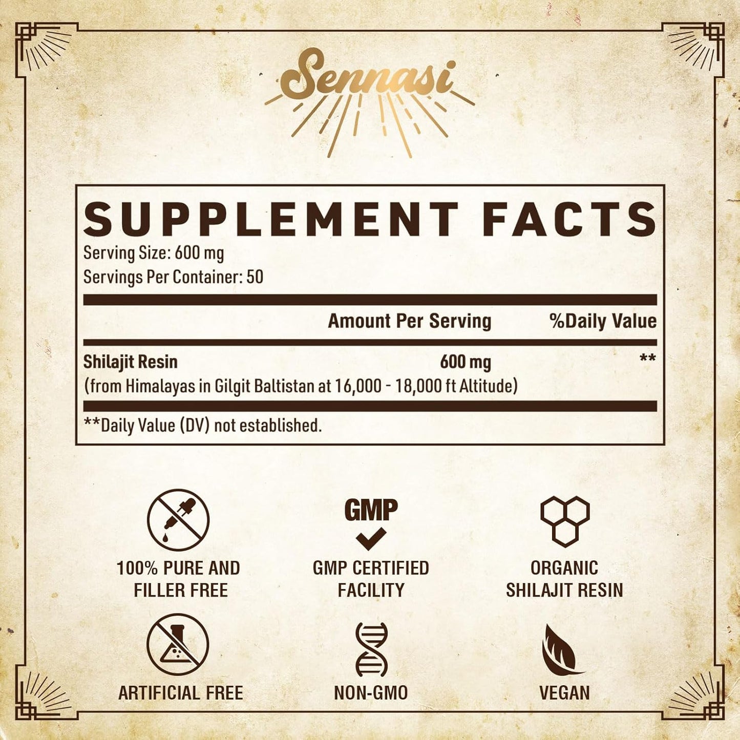 Organic Sennasi Shilajit Resin 600mg - 85+ Trace Minerals & Fulvic Acid for Energy & Immune Support - 30g (4 Pack)