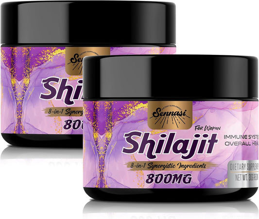 Organic Sennasi Shilajit Resin 800mg - Gold Grade Supplement with 85+ Trace Minerals for Women's Energy and Immunity - 60g (2 Packs)