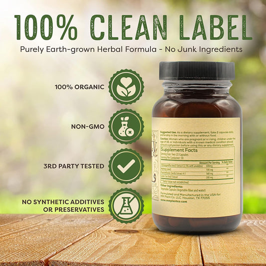 Organic Serenity Pill with Ashwagandha, Passion Flower, Nutmeg, Green Tea Extract - 60 Capsules - Natural Anti-Stress Supplement by Medicine Man Plant Co