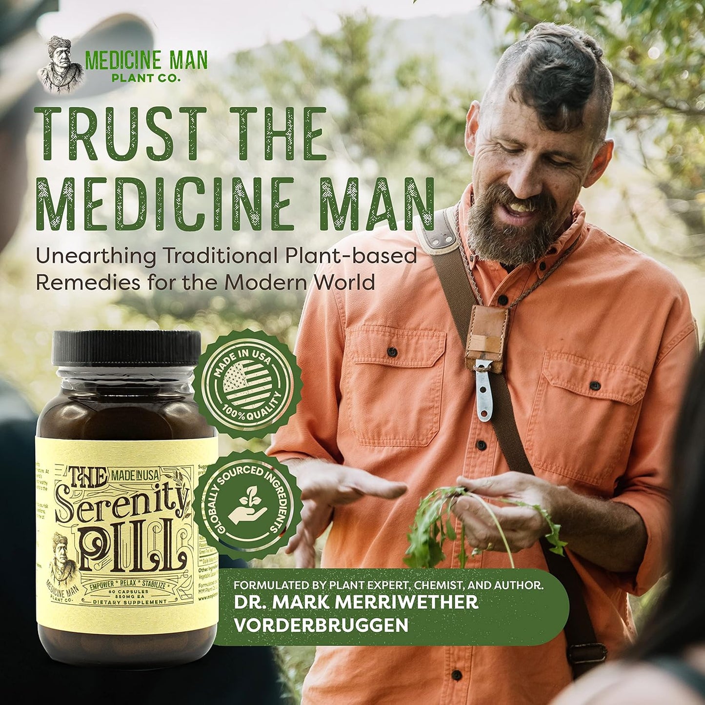 Organic Serenity Pill with Ashwagandha, Passion Flower, Nutmeg, Green Tea Extract - 60 Capsules - Natural Anti-Stress Supplement by Medicine Man Plant Co