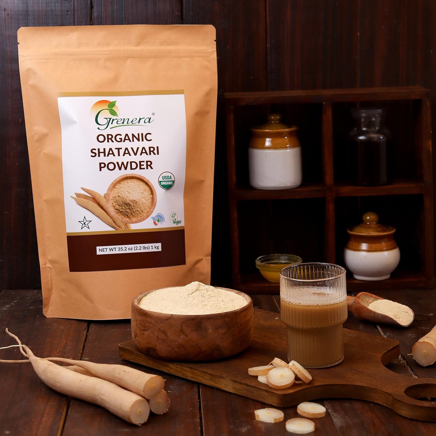 Organic Shatavari Powder 2.2 lbs (1 kg) - USDA Certified Rejuvenate Herb from Grenera