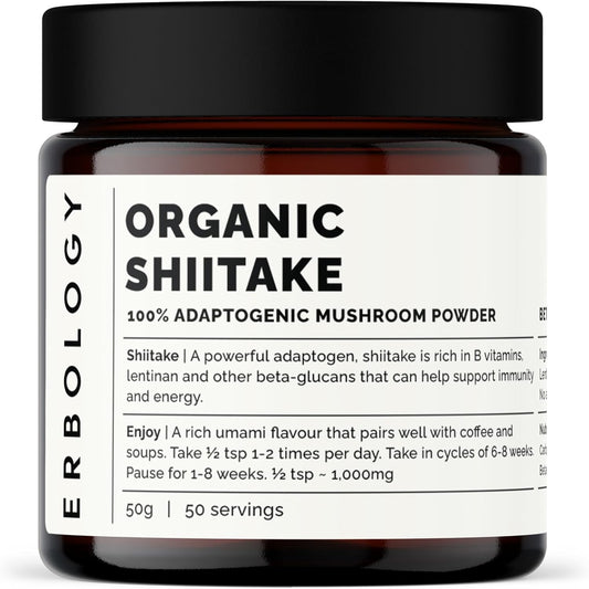 Organic Shiitake Mushroom Powder: Immunity & Energy Boost - 50 Servings - 11% Beta-glucans - Lentinula edodes - Small Batch - Vegan & Non-GMO