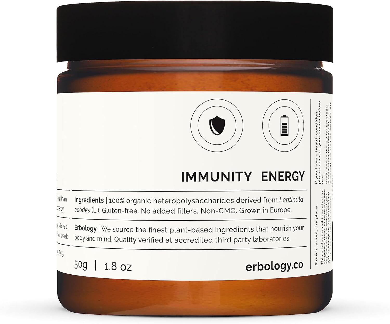 Organic Shiitake Mushroom Powder: Immunity & Energy Boost - 50 Servings - 11% Beta-glucans - Lentinula edodes - Small Batch - Vegan & Non-GMO