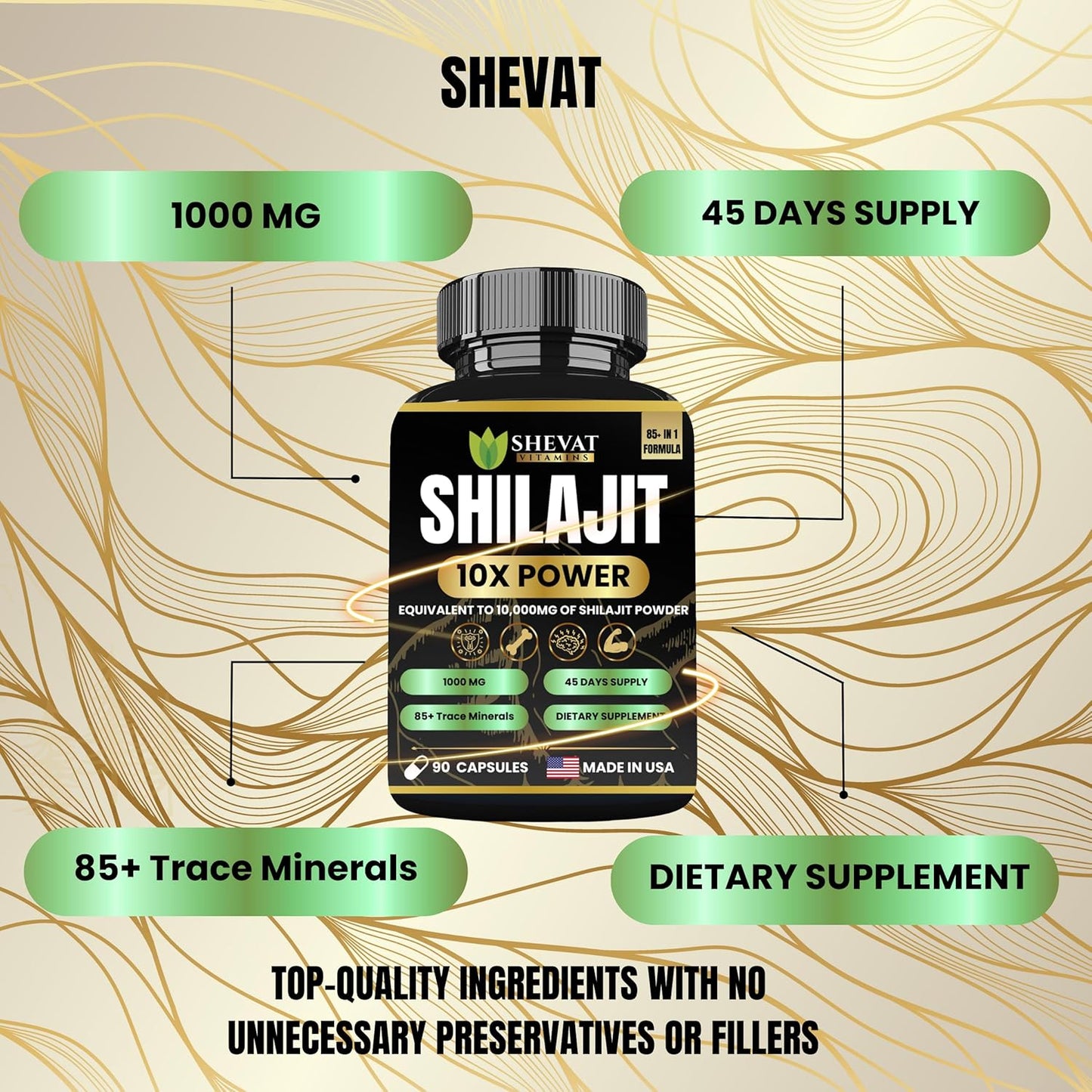 Organic Shilajit Capsules 22000mg with 85+ Trace Minerals for Energy & Immune Support - Non-GMO Shilajit Pills for Men & Women - Made in USA