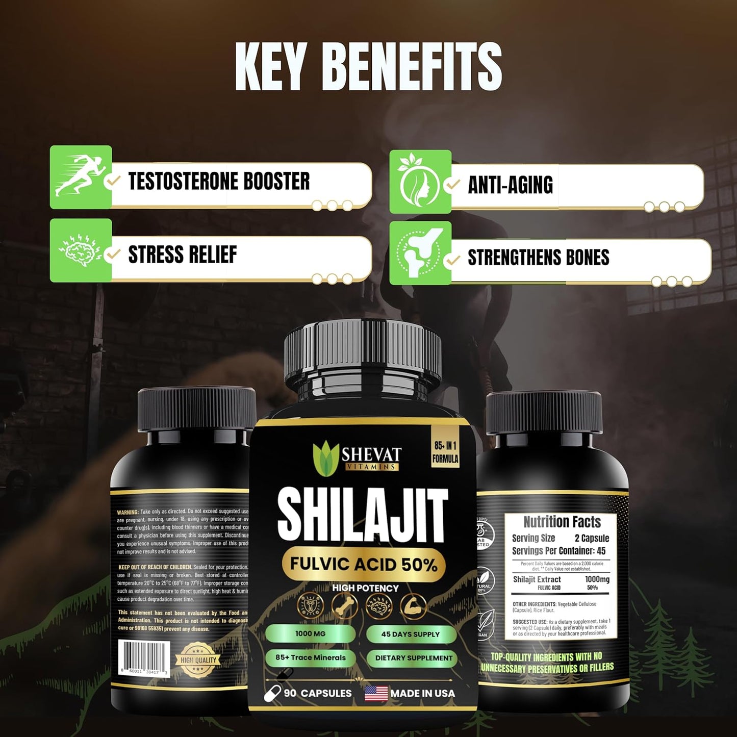 Organic Shilajit Capsules 22000mg with 85+ Trace Minerals for Energy & Immune Support - Non-GMO Shilajit Pills for Men & Women - Made in USA