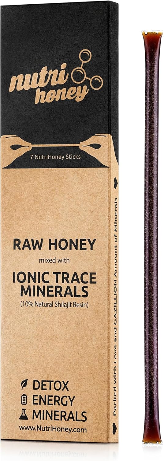 Organic Shilajit Capsules & Honey Sticks Combo - Pure Shilajit Resin with Raw Honey - 60 Capsules & 7 Sticks