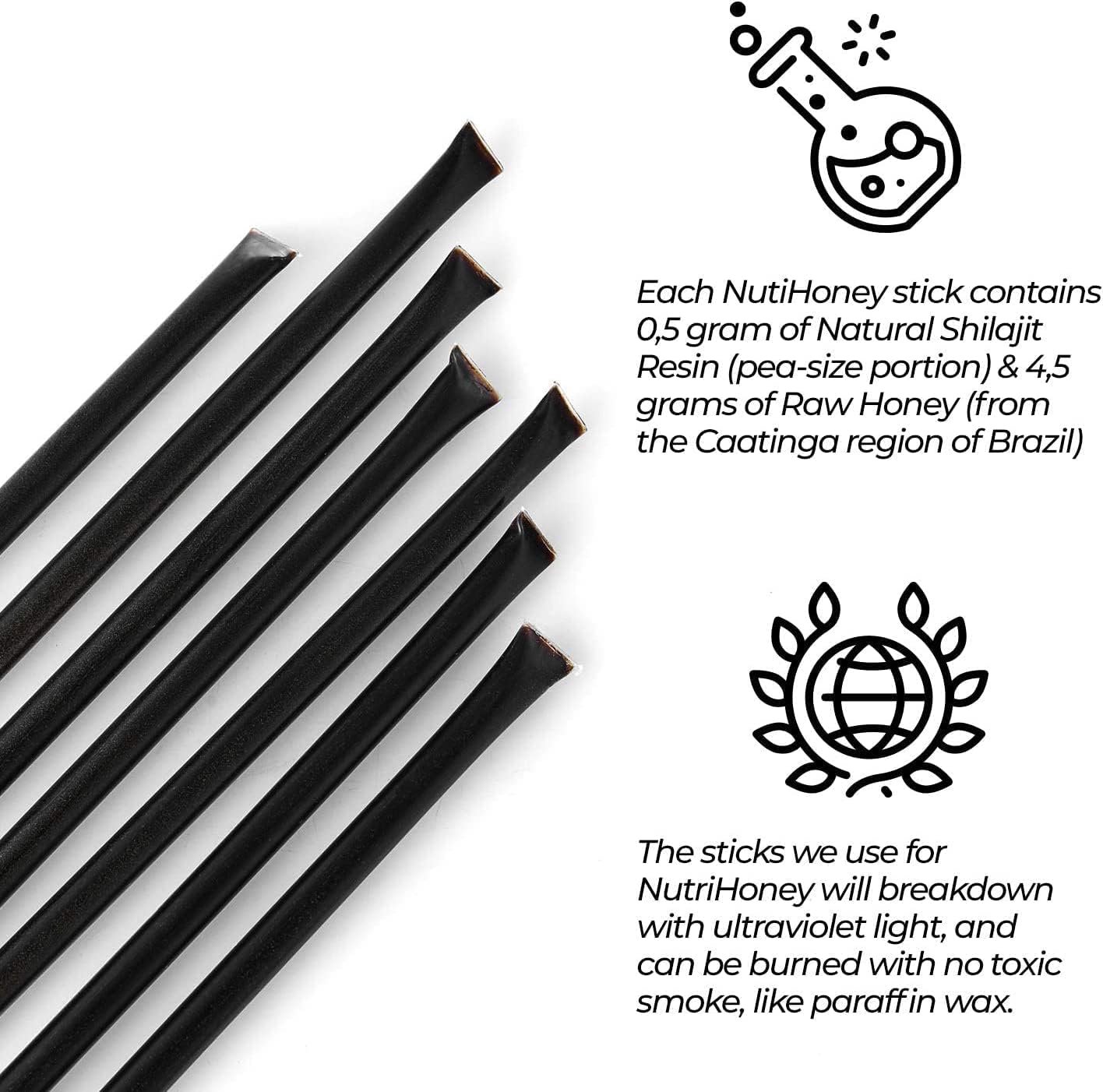 Organic Shilajit Capsules & Honey Sticks Combo - Pure Shilajit Resin with Raw Honey - 60 Capsules & 7 Sticks