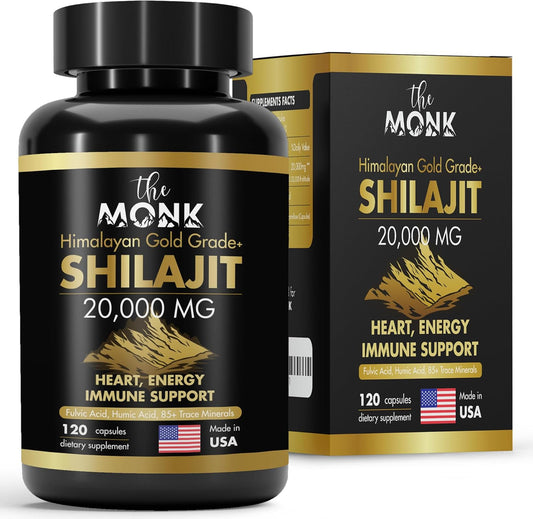 Organic Shilajit Capsules with Fulvic Acid & 85+ Minerals - Gold Grade Plus - Energy, Stamina, Brain Support - 20,000mg - Made in USA