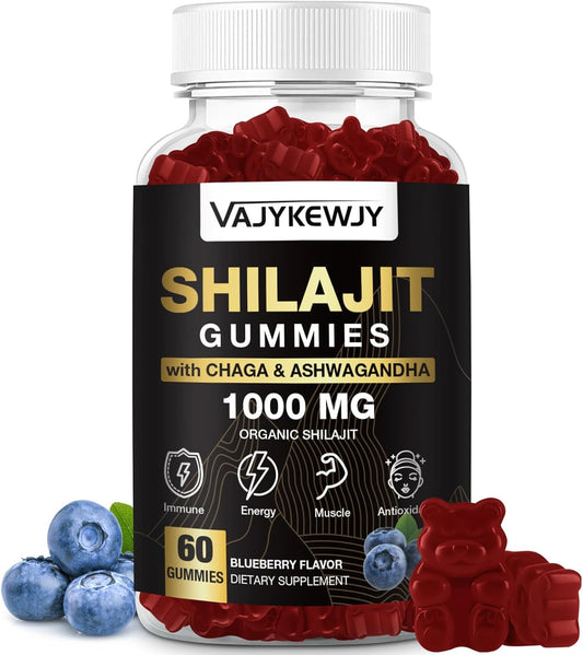 Organic Shilajit Gummies 1000mg with 85+ Trace Minerals, Fulvic Acid - Himalayan Shilajit Resin for Energy, Brain, Immunity - Men & Women - 60 Count