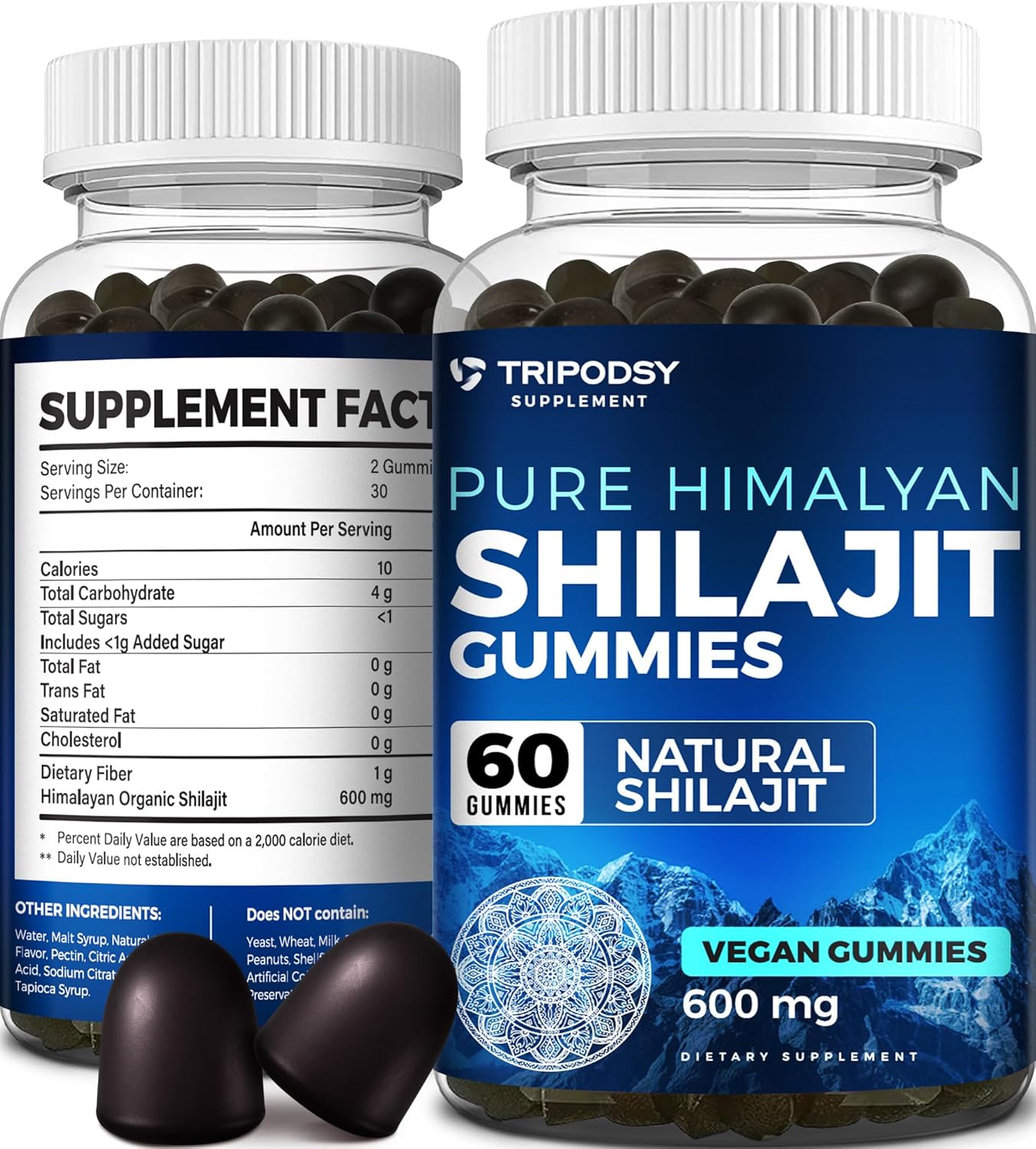 Organic Shilajit Gummies with 90+ Trace Minerals for Energy & Immune Support - 60 Count