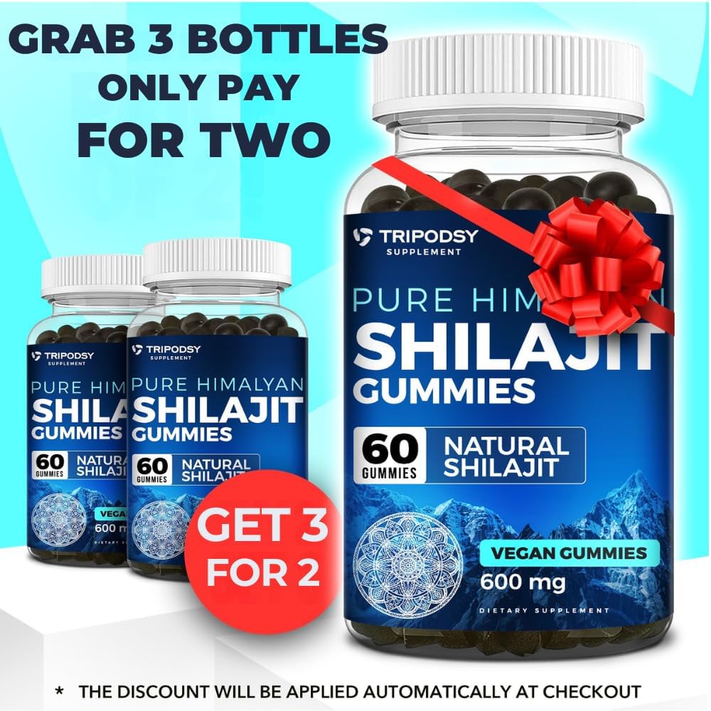 Organic Shilajit Gummies with 90+ Trace Minerals for Energy & Immune Support - 60 Count