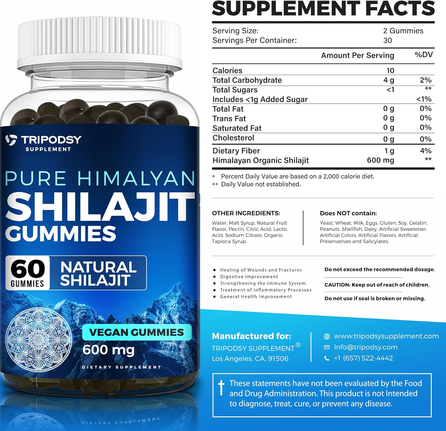 Organic Shilajit Gummies with 90+ Trace Minerals for Energy & Immune Support - 60 Count