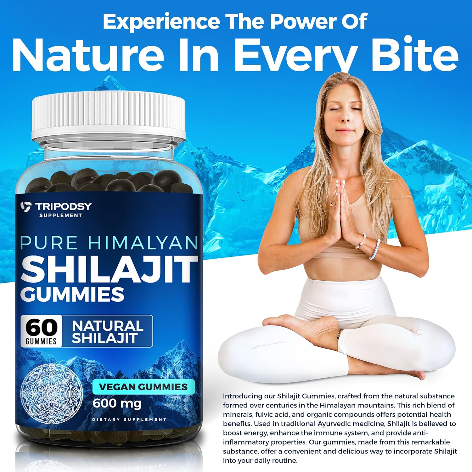 Organic Shilajit Gummies with 90+ Trace Minerals for Energy & Immune Support - 60 Count