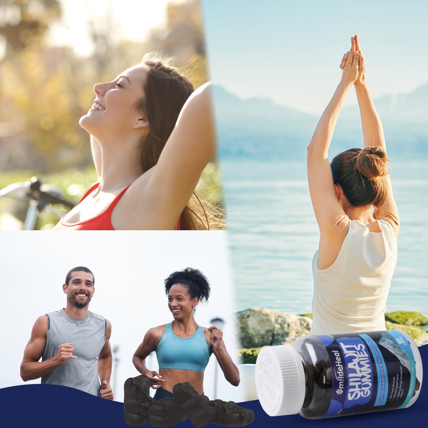 Organic Shilajit Gummies with Ashwagandha and Mushroom for Energy, Brain, and Immunity Support - 1000 MG, 85+ Trace Minerals - 120 Count for Men & Women