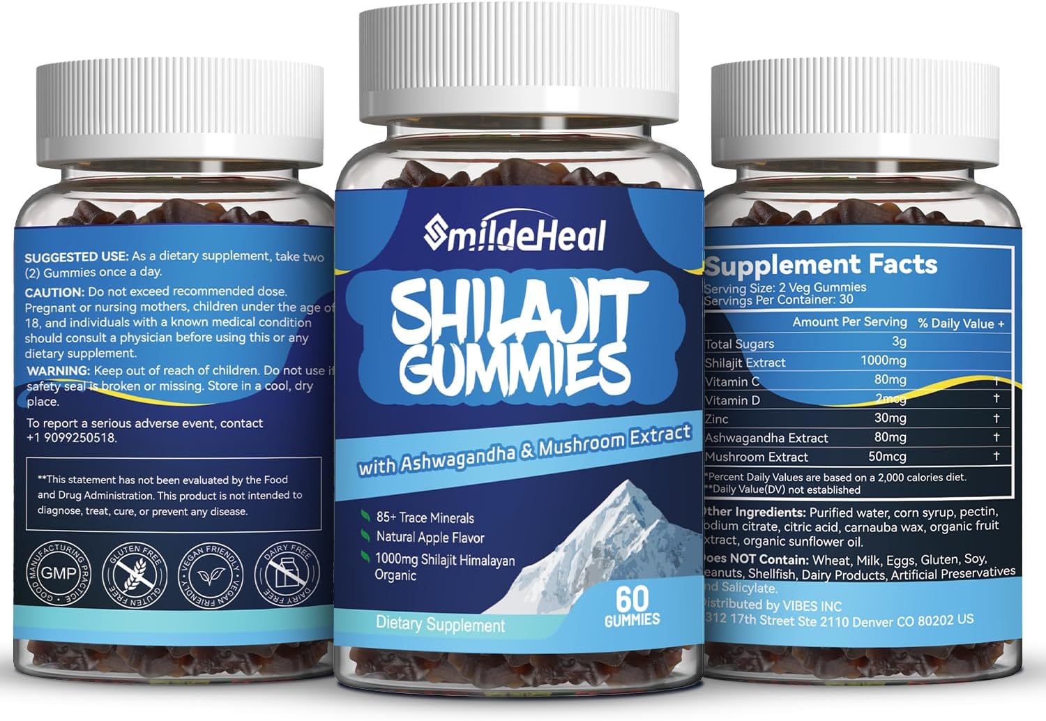 Organic Shilajit Gummies with Ashwagandha and Mushroom for Energy, Brain, and Immunity Support - 1000 MG, 85+ Trace Minerals - 120 Count for Men & Women