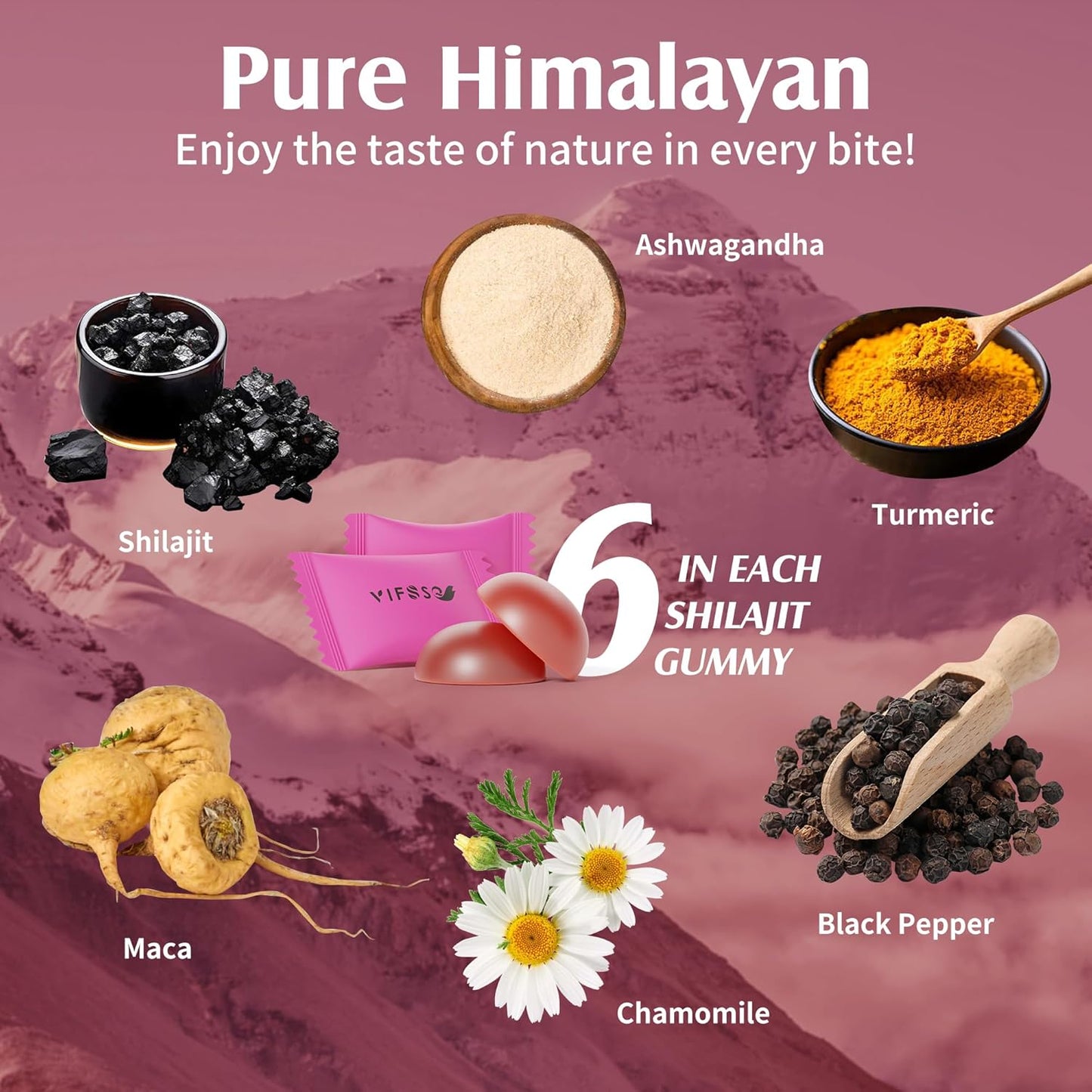 Organic Shilajit Gummies with Ashwagandha & Turmeric - 3000 Mg Pure Himalayan Supplement for Energy - Non-GMO Sugar-Free Gummies for Men & Women - 180 Gummies