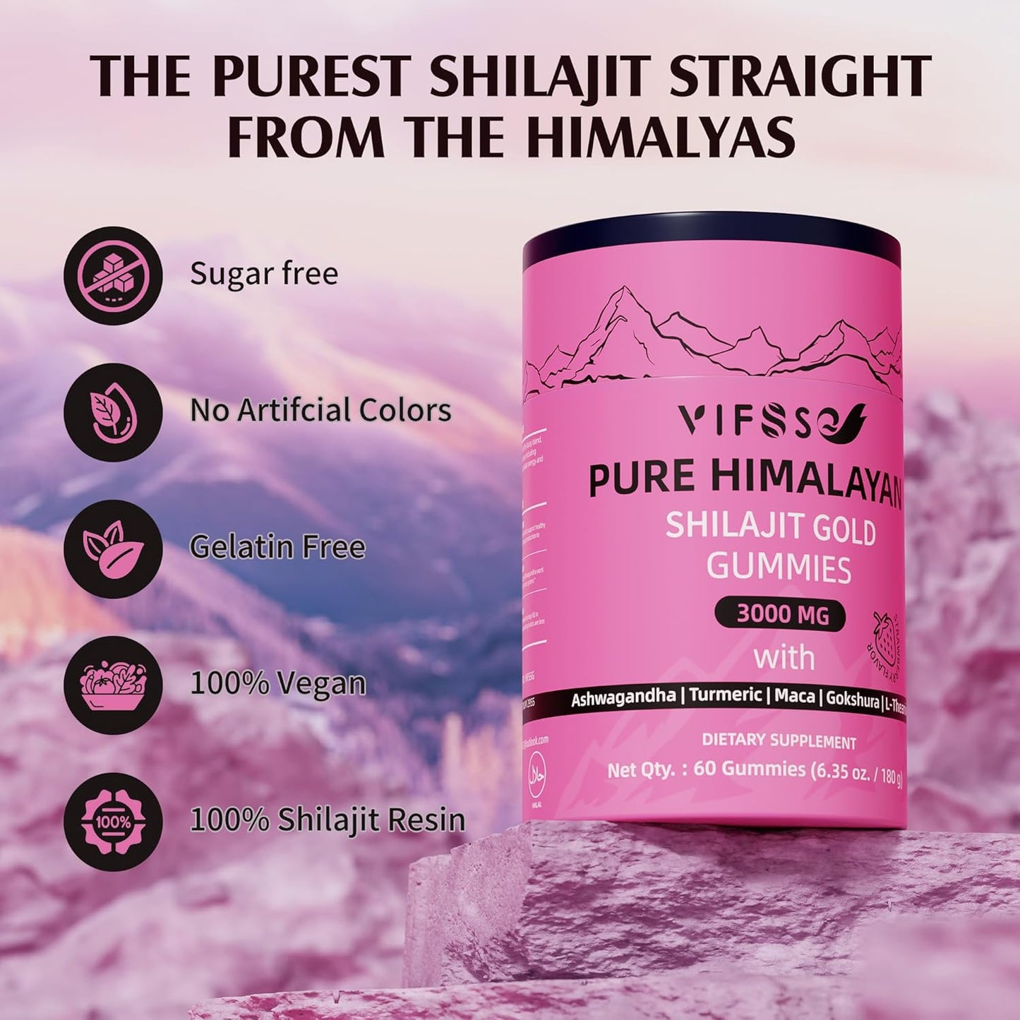 Organic Shilajit Gummies with Ashwagandha & Turmeric - 3000 Mg Pure Himalayan Supplement for Energy - Non-GMO Sugar-Free Gummies for Men & Women - 180 Gummies