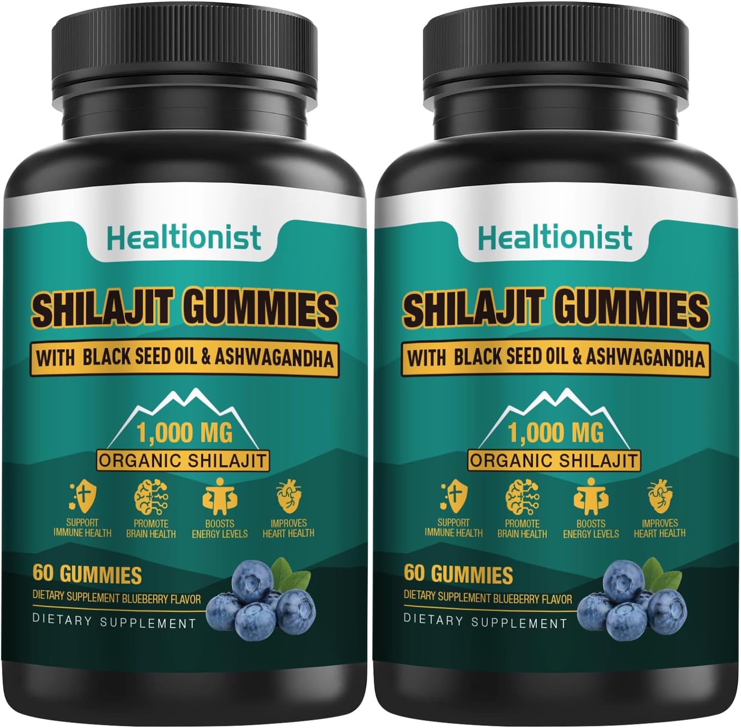 Organic Shilajit Gummy Supplement 1000 MG - 2 Pack, 85+ Trace Minerals, Fulvic Acid, Himalayan Gummies for Energy, Brain, Immunity - 120 Count