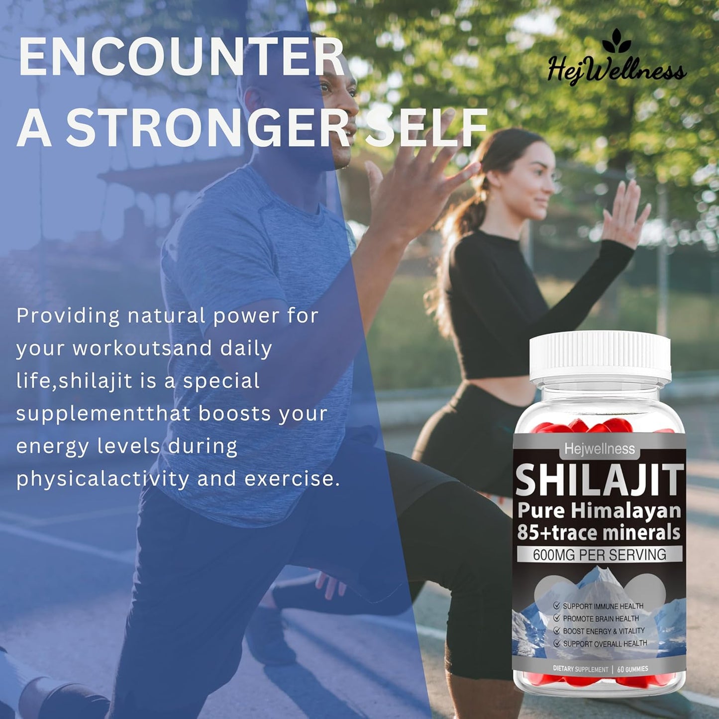 Organic Shilajit Gummy Supplement with 85+ Trace Minerals & Ashwagandha - Energy Boost for Men & Women - 60 Gummies - Apple Flavor