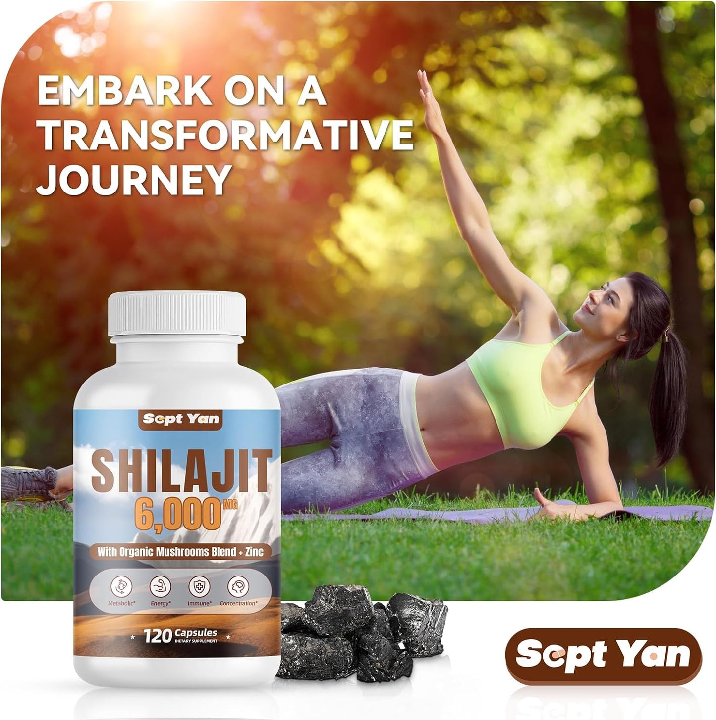 Organic Shilajit Himalayan Capsules with Mushrooms & Zinc - 2 Month Supply for Strength & Immune Health - 120 Count Vegan Supplement for Women & Men