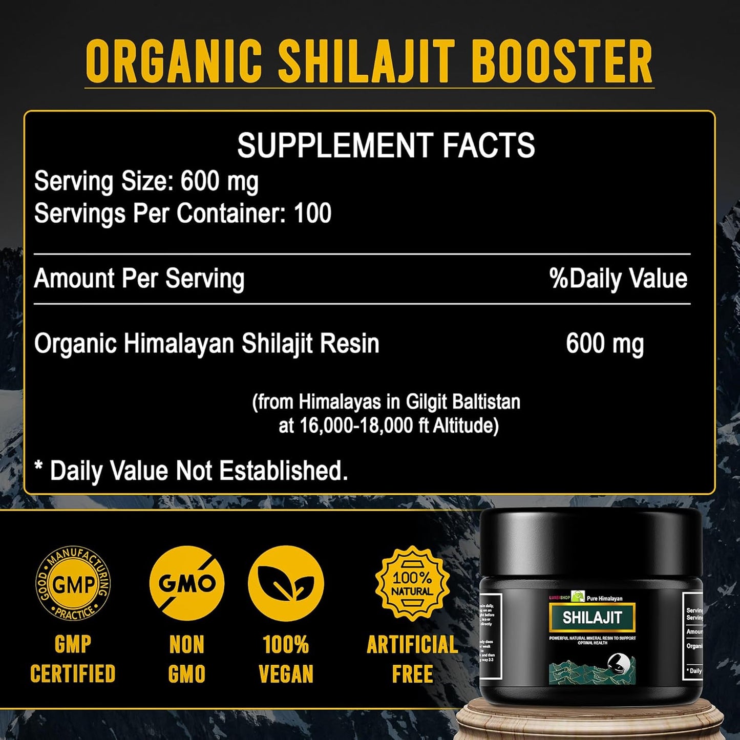 Organic Shilajit Resin 600mg - Pure Himalayan Shilajit with 85+ Trace Minerals