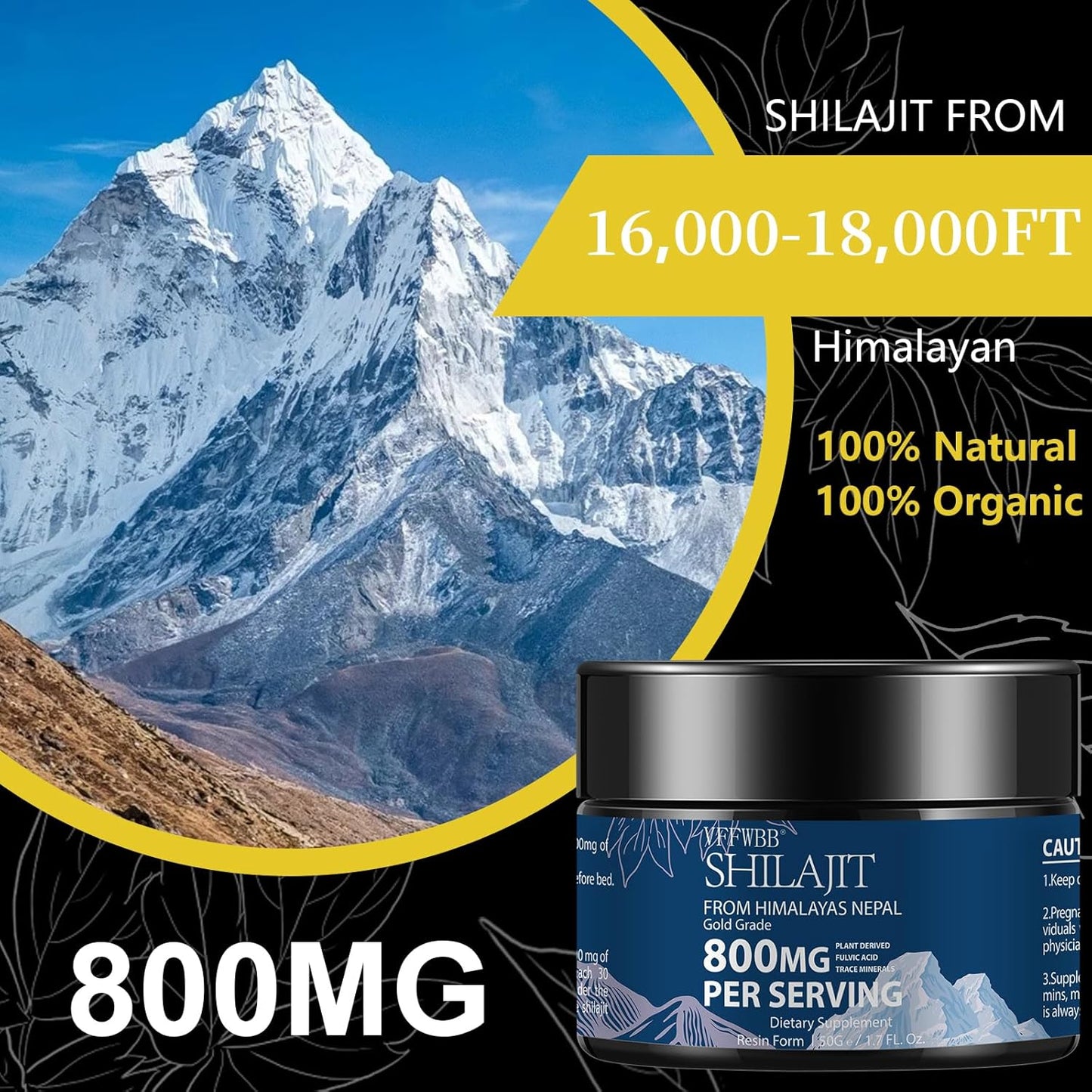 Organic Shilajit Resin-Gold Grade Supplement 800mg - Pure Himalayan Shilajit for Energy & Immune Support - Men and Women - 85+ Trace Minerals - Fulvic Acid - 100% Natural - 50g