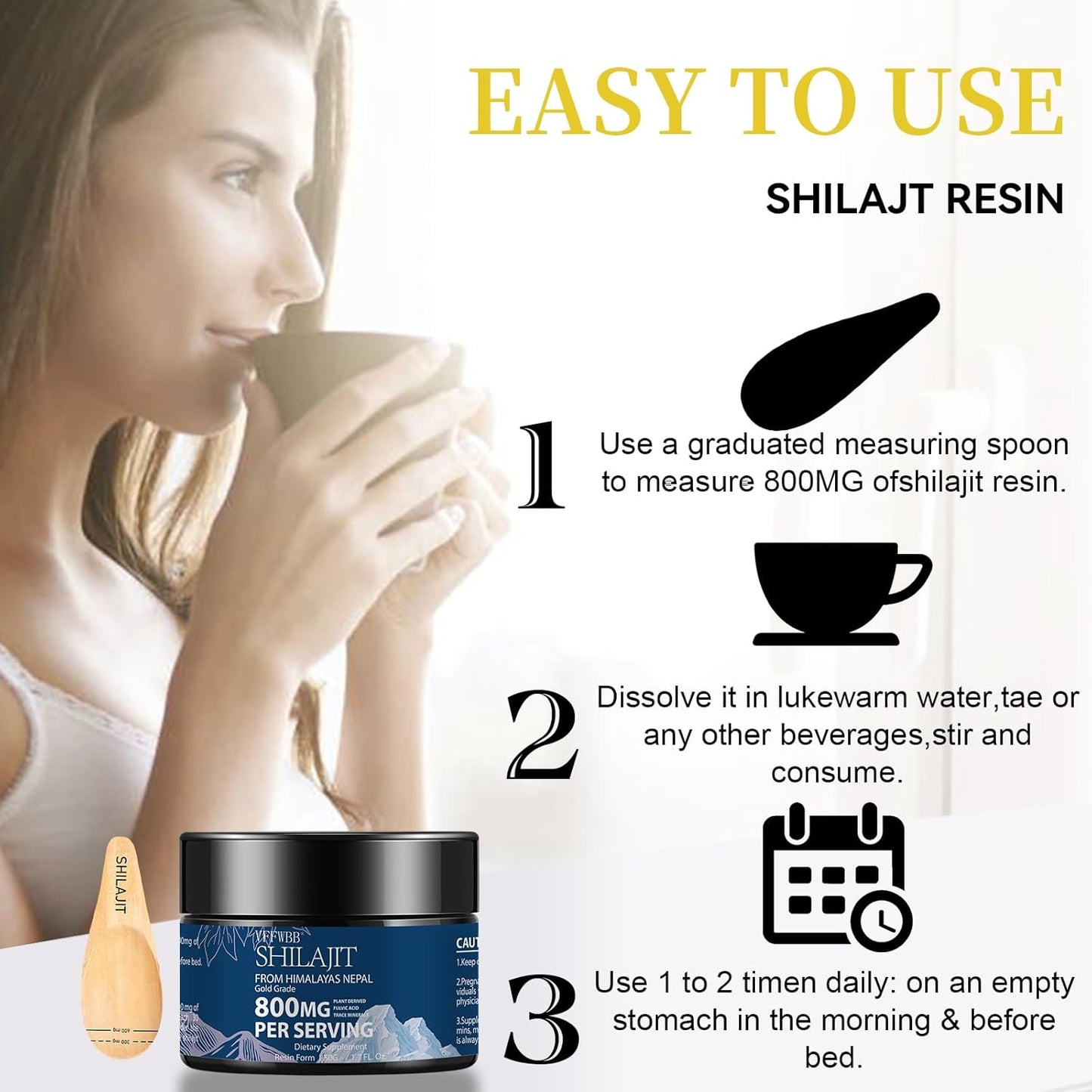 Organic Shilajit Resin-Gold Grade Supplement 800mg - Pure Himalayan Shilajit for Energy & Immune Support - Men and Women - 85+ Trace Minerals - Fulvic Acid - 100% Natural - 50g