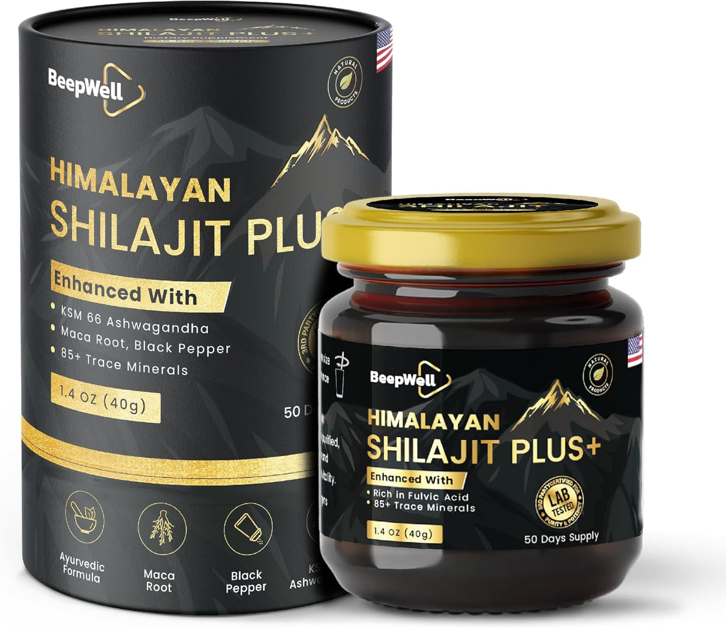 Organic Shilajit Resin with Ashwagandha & Maca Root for Men and Women - 72% Fulvic Acid, 85+ Trace Minerals - 40g - BoostGo Australia