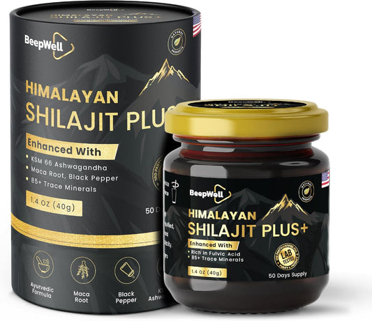 Organic Shilajit Resin with Ashwagandha & Maca Root for Men and Women - 72% Fulvic Acid, 85+ Trace Minerals - 40g - BoostGo Australia