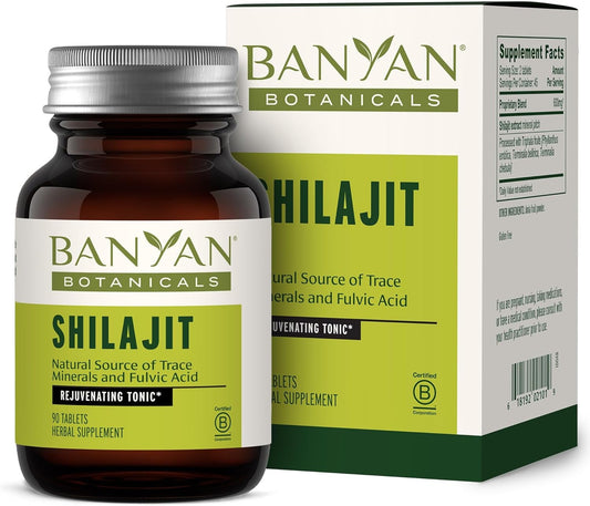 Organic Shilajit Supplement for Detox and Aging - 90 Tablets - Non GMO Vegan - Sustainable Mineral Pitch - Banyan Botanicals