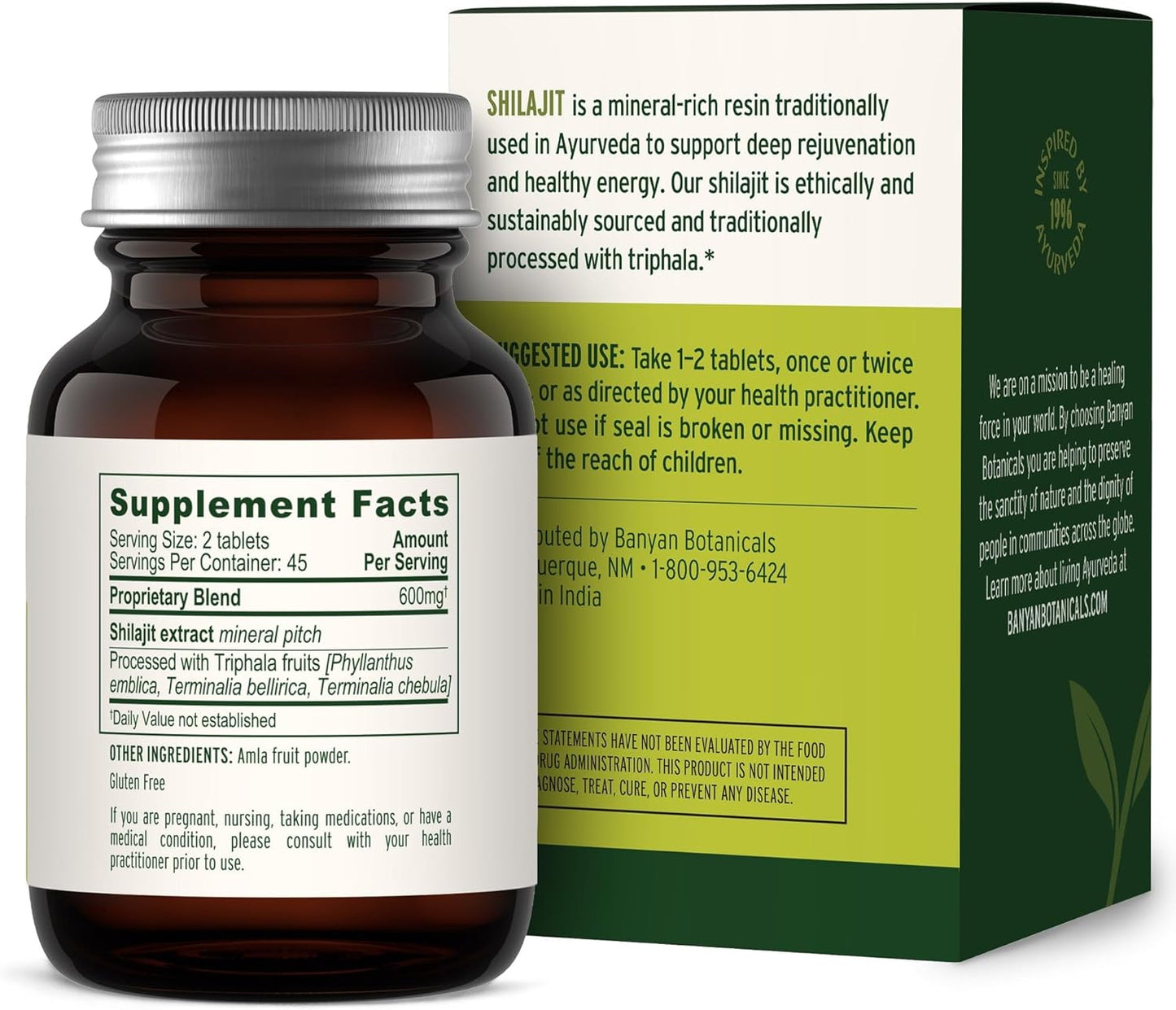 Organic Shilajit Supplement for Detox and Aging - 90 Tablets - Non GMO Vegan - Sustainable Mineral Pitch - Banyan Botanicals