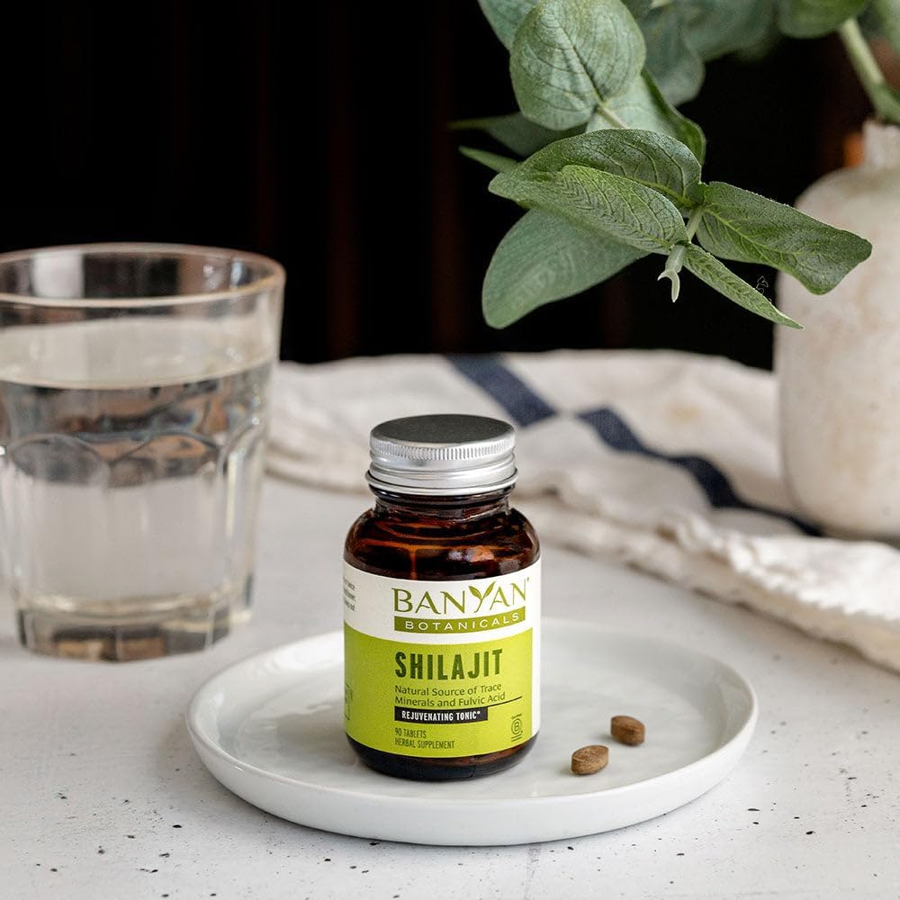 Organic Shilajit Supplement for Detox and Aging - 90 Tablets - Non GMO Vegan - Sustainable Mineral Pitch - Banyan Botanicals