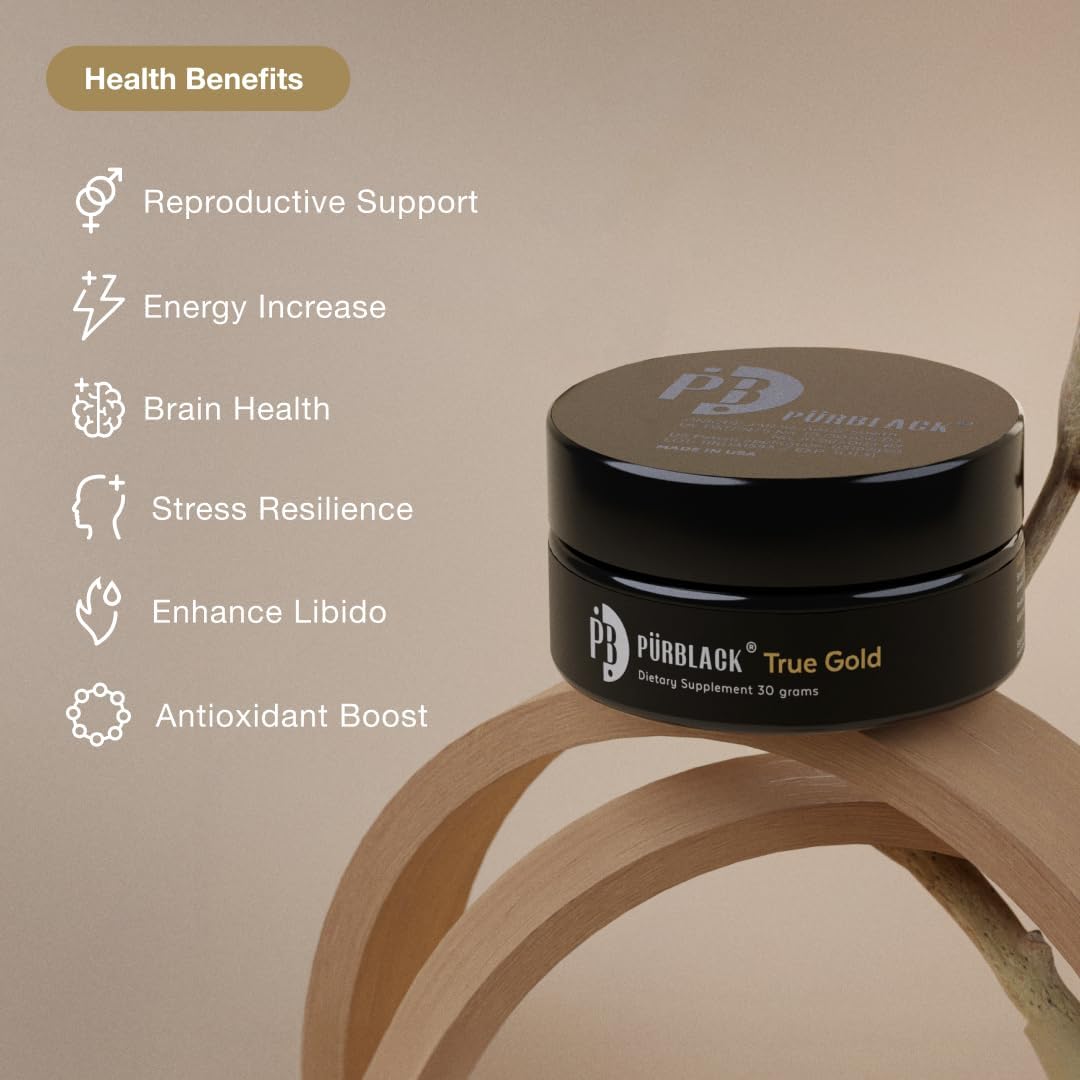 Organic Shilajit Supplement with True Gold Content | Pürblack® Live Resin Shilajit - High Bioavailability, Rich in Minerals & Antioxidants | Made in USA (60 Servings)