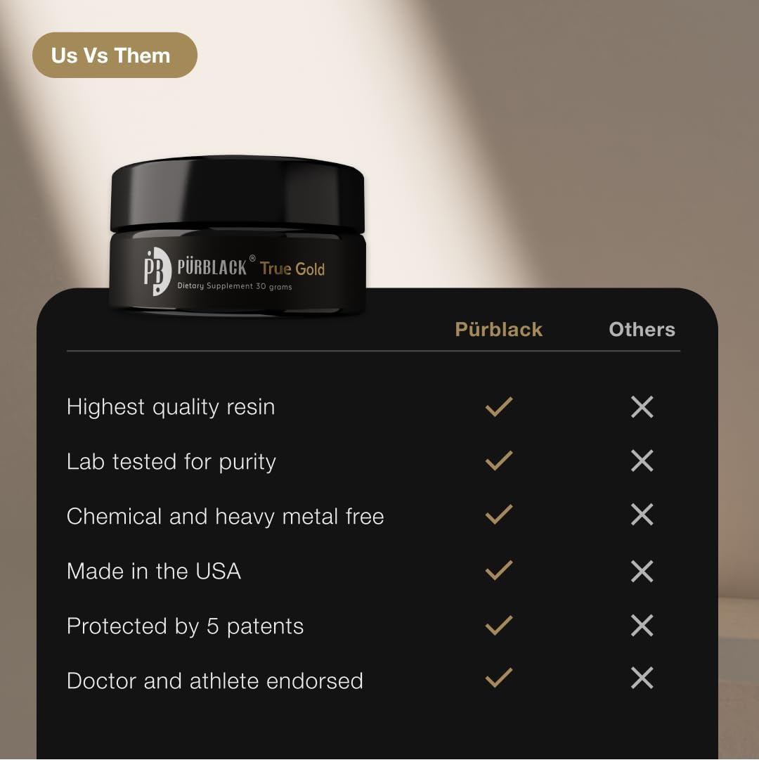 Organic Shilajit Supplement with True Gold Content | Pürblack® Live Resin Shilajit - High Bioavailability, Rich in Minerals & Antioxidants | Made in USA (60 Servings)